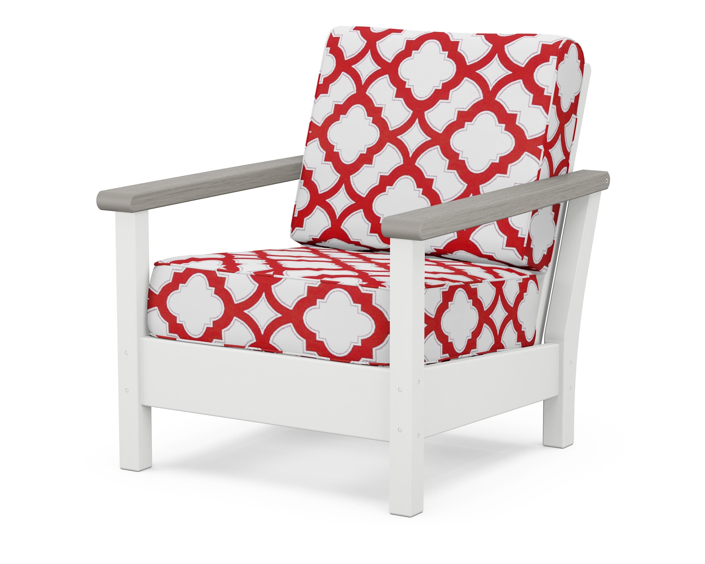 POLYWOOD® Harbour Deep Seating Chair in White / Driftwood / Trellis Crimson