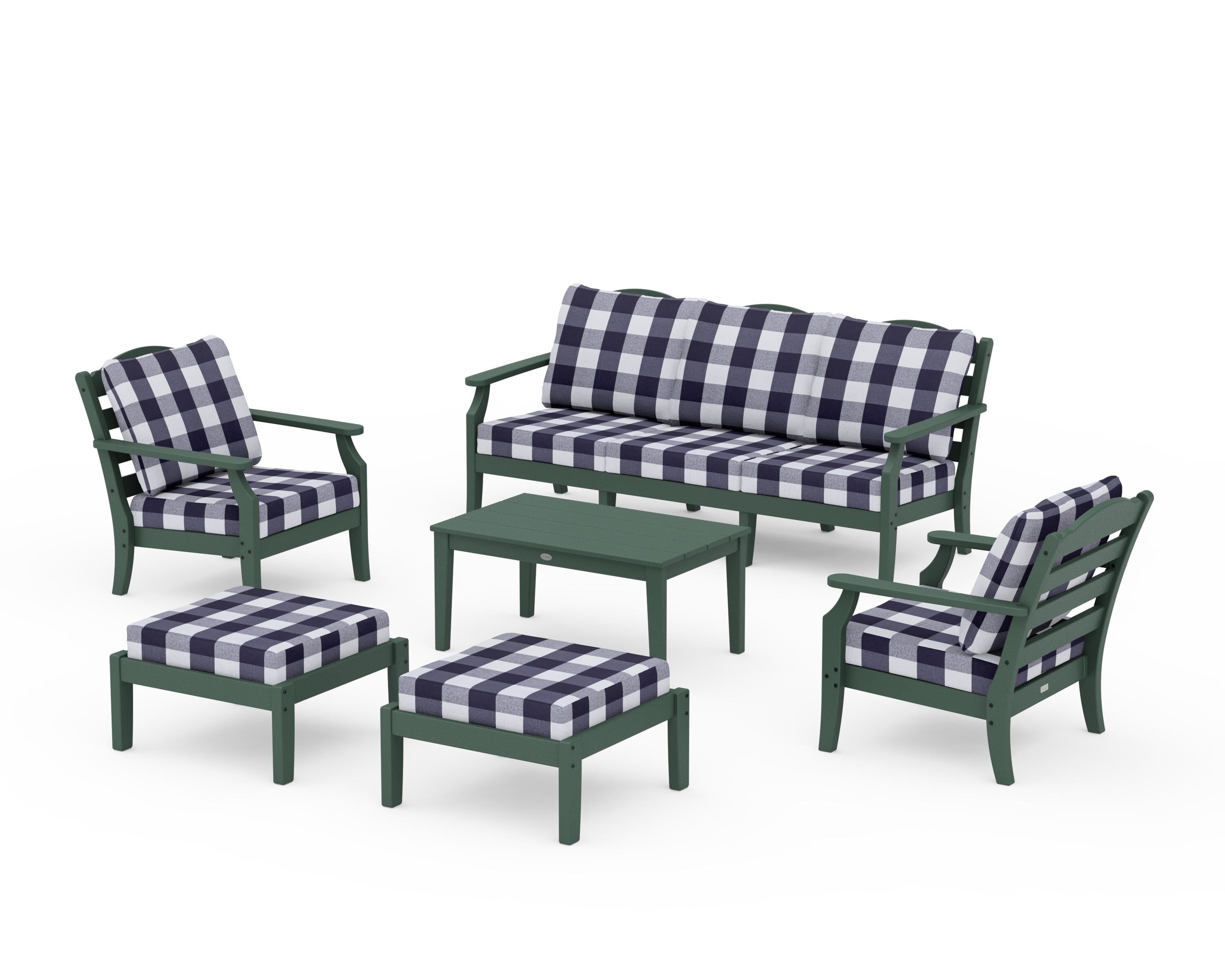 Draper James™ by POLYWOOD® Savannah 6-Piece Lounge Sofa Set in Green / Buffalo Plaid Navy
