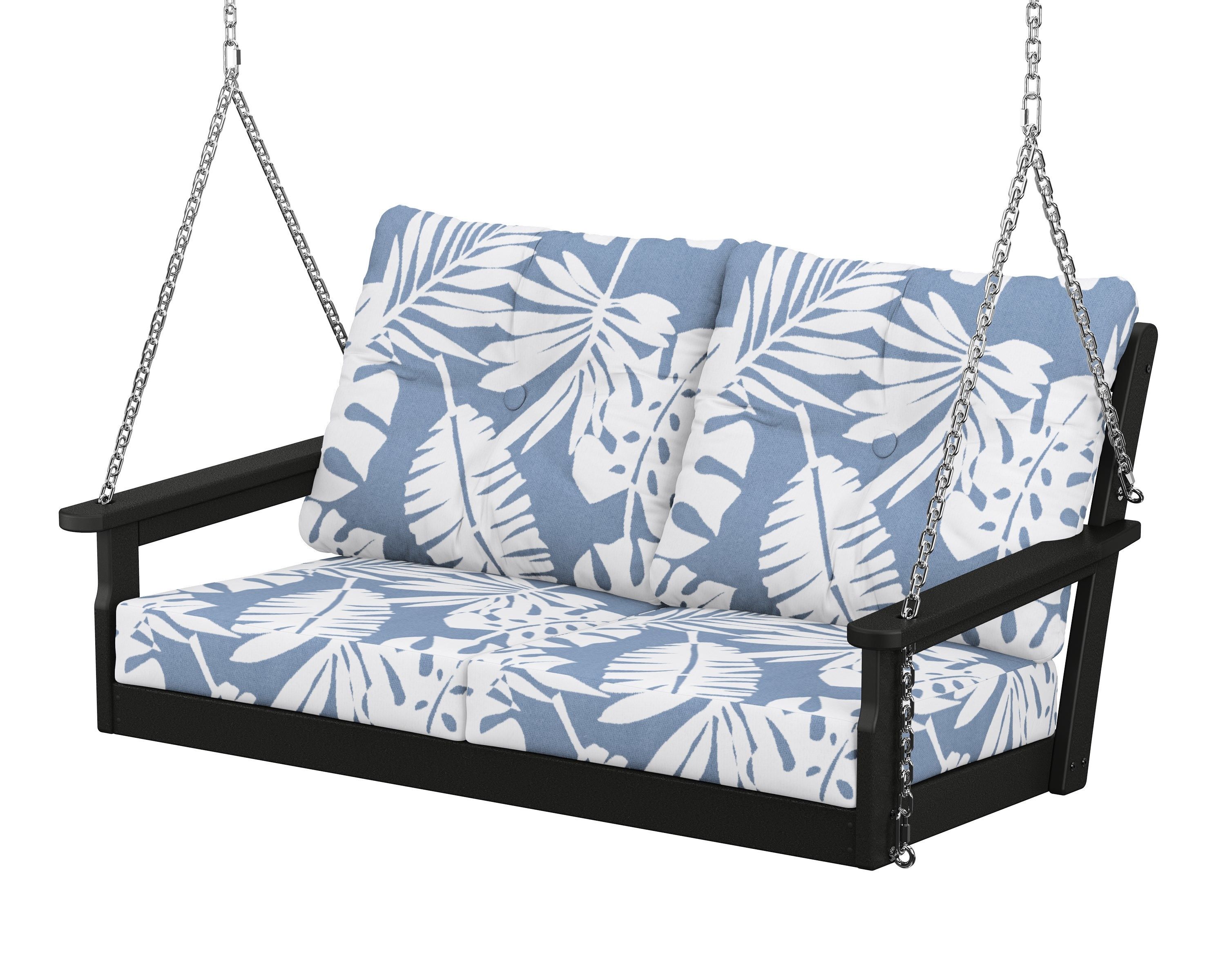 POLYWOOD® Vineyard Deep Seating Swing in Black / Leaf Sky Blue