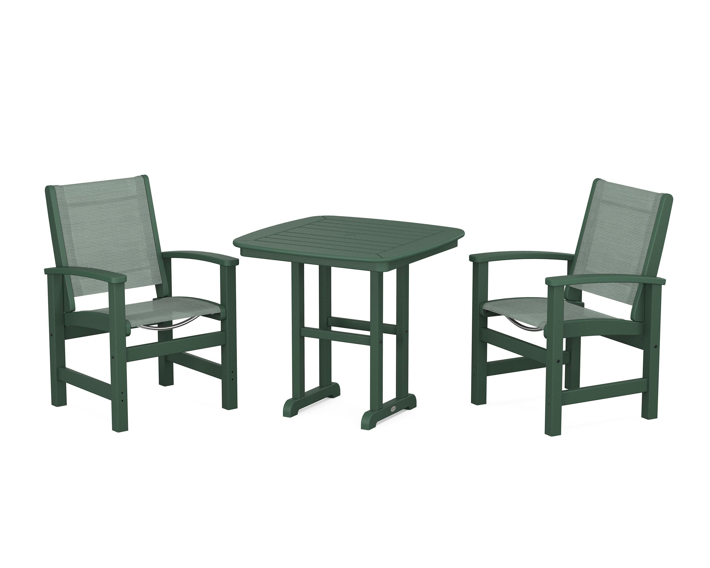 POLYWOOD® Coastal 3-Piece Dining Set in Green / Dupioni Sea Mist Sling