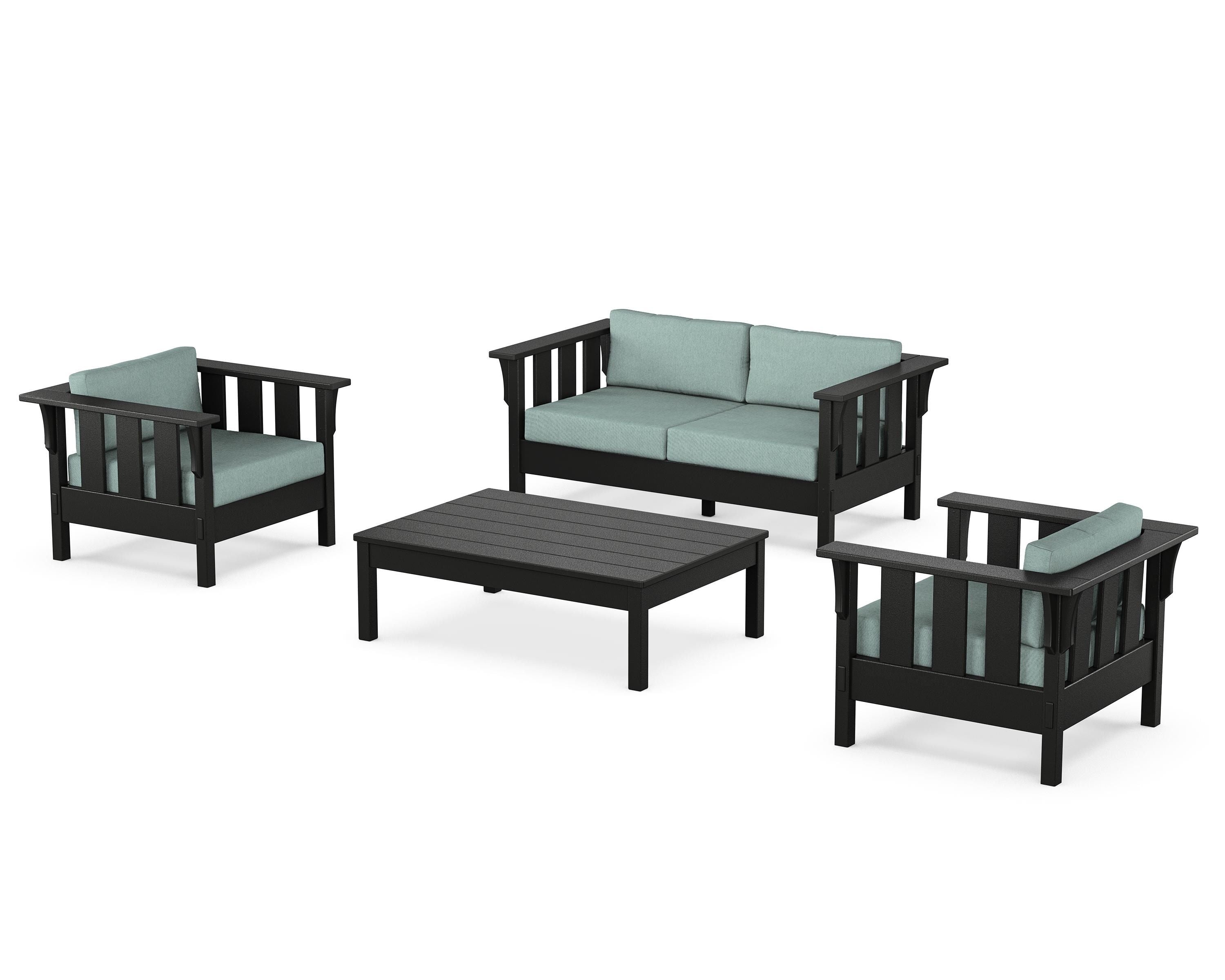 Martha Stewart by POLYWOOD® Acadia 4-Piece Deep Seating Set with Loveseat in Black / Glacier Spa