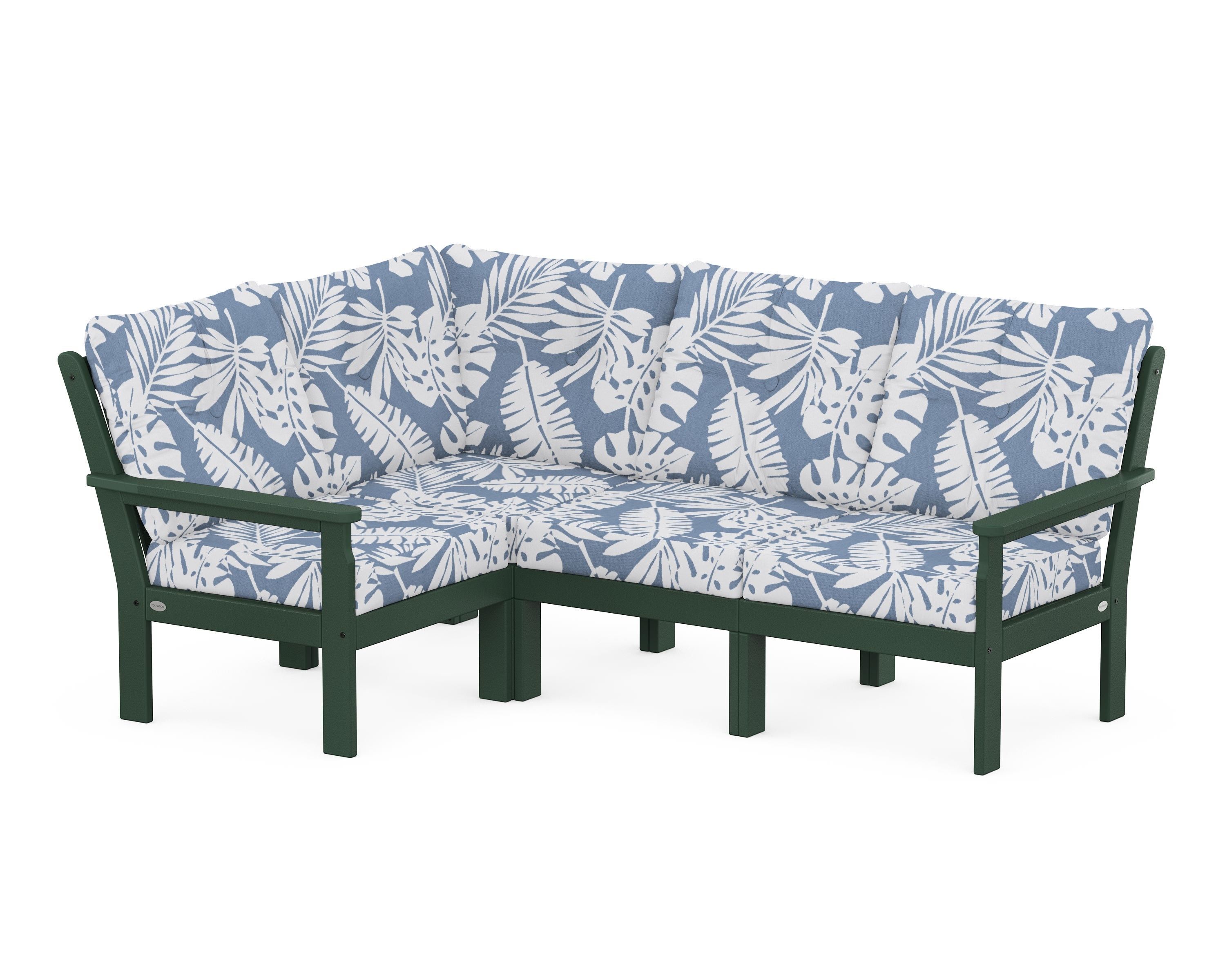 POLYWOOD® Vineyard 4-Piece Sectional in Green / Leaf Sky Blue