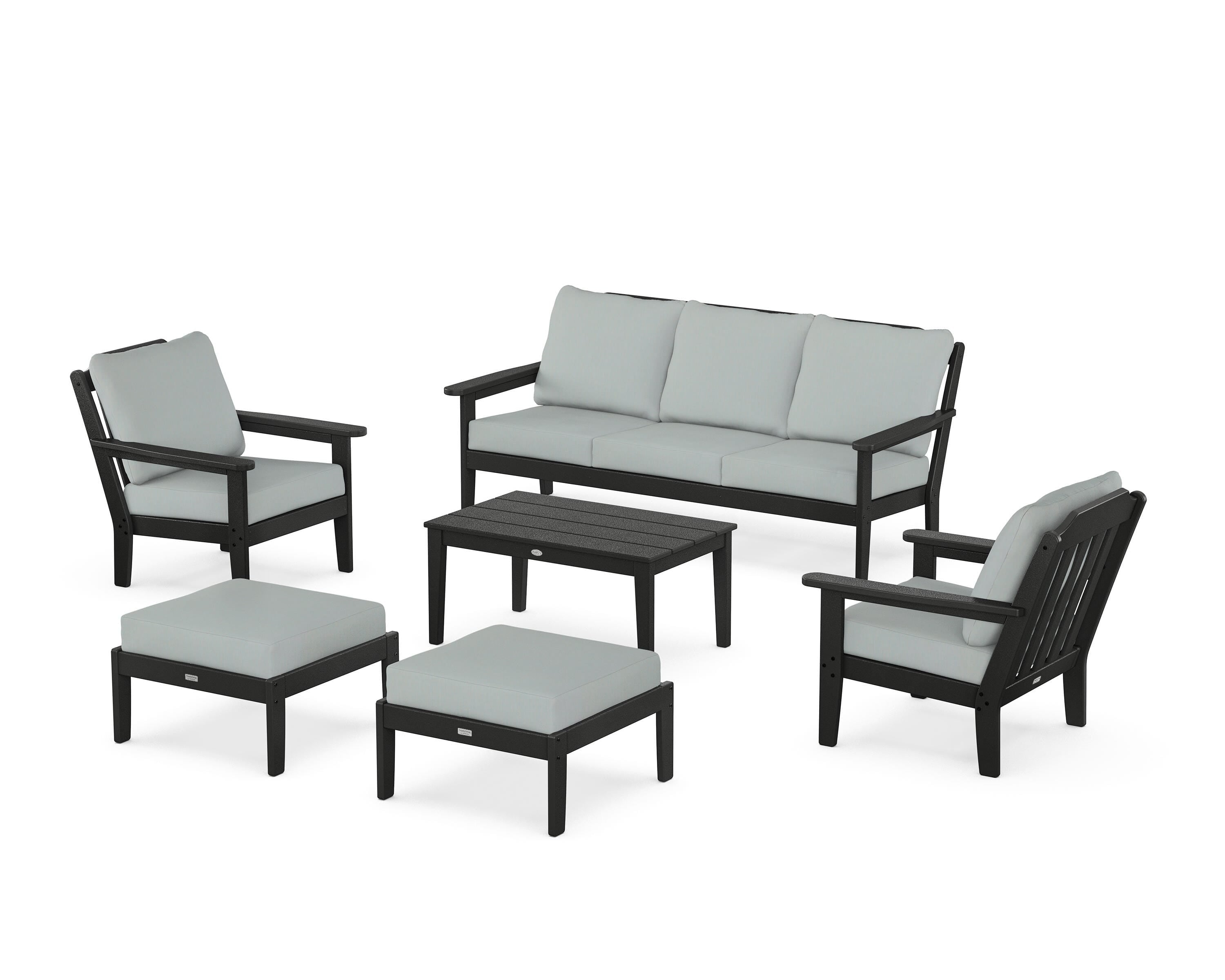 Country Living Cottage 6-Piece Lounge Sofa Set in Black / Spa