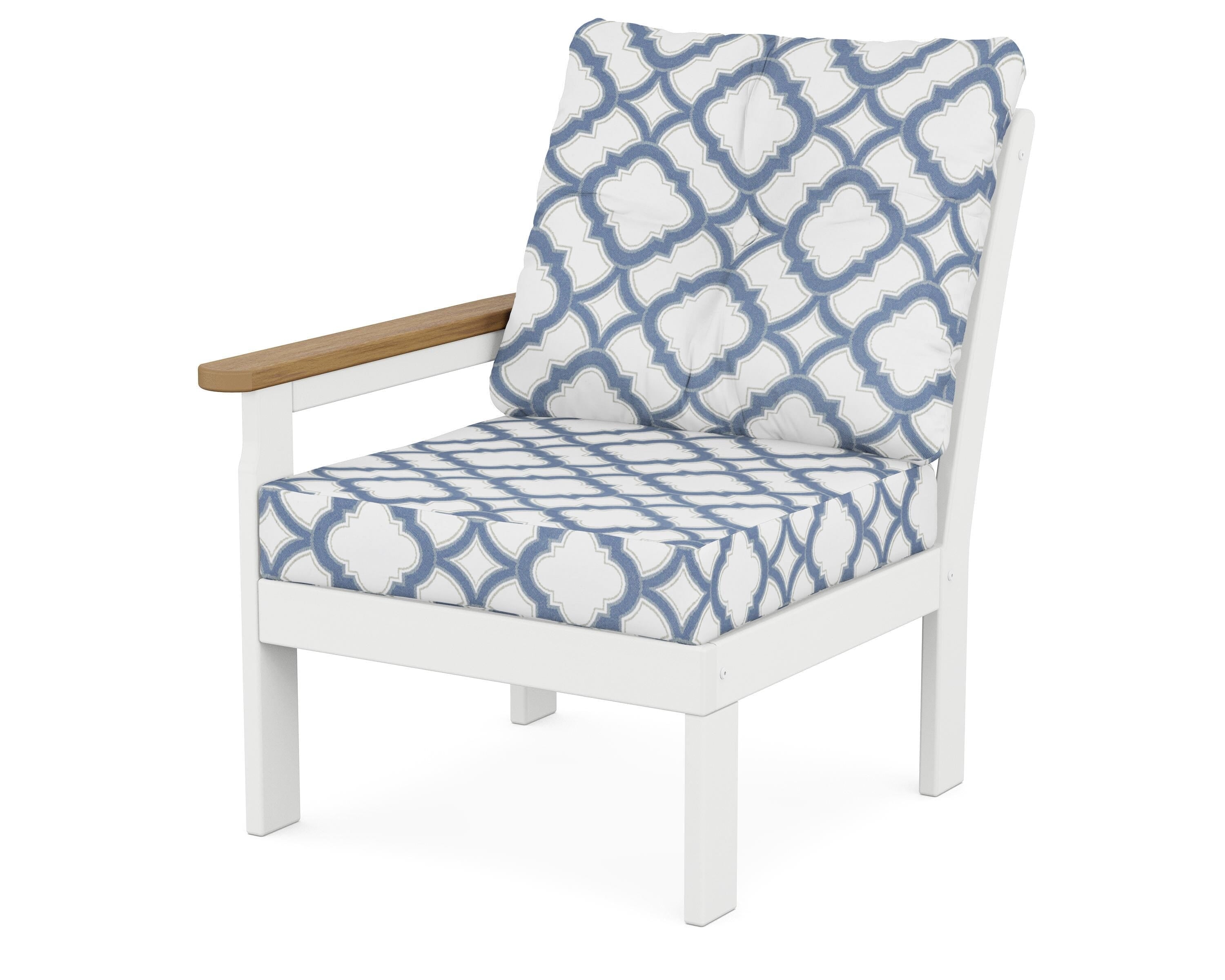 POLYWOOD® Vineyard Modular Left Arm Chair in White / Natural / Trellis Sky Blue