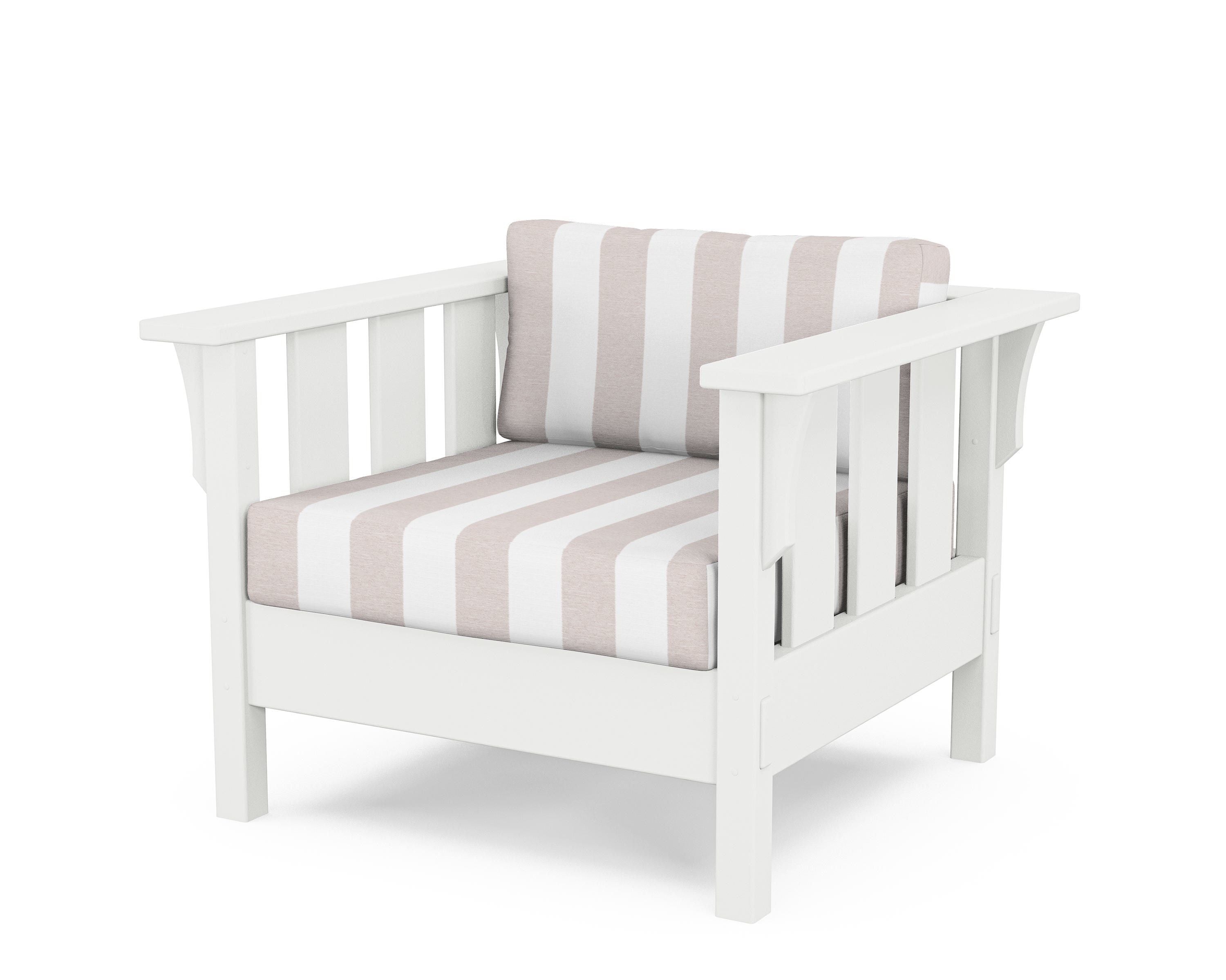 Martha Stewart by POLYWOOD® Acadia Deep Seating Chair in White / Cabana Stripe Dune Burlap