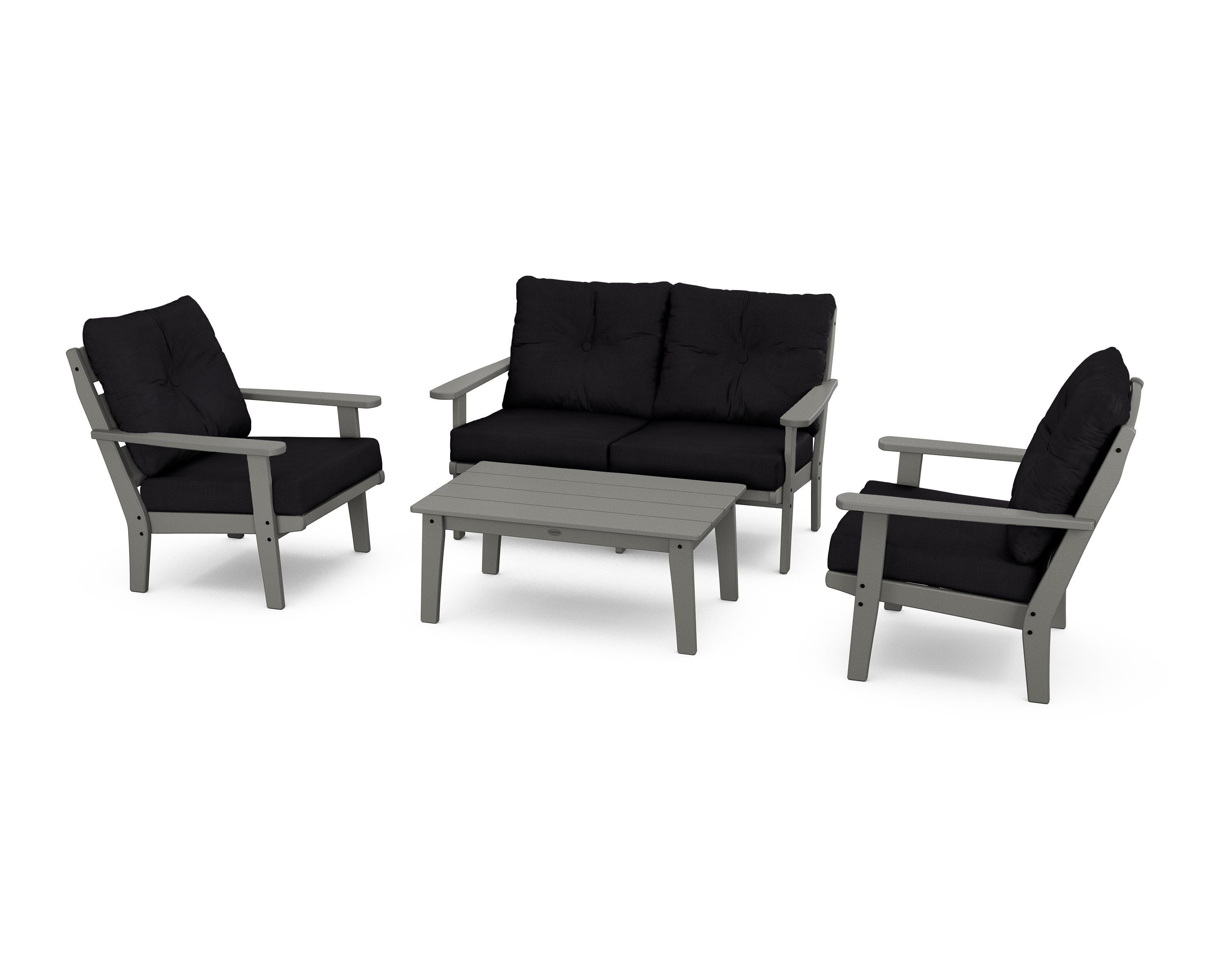 POLYWOOD® Lakeside 4-Piece Deep Seating Set in Slate Grey / Midnight Linen