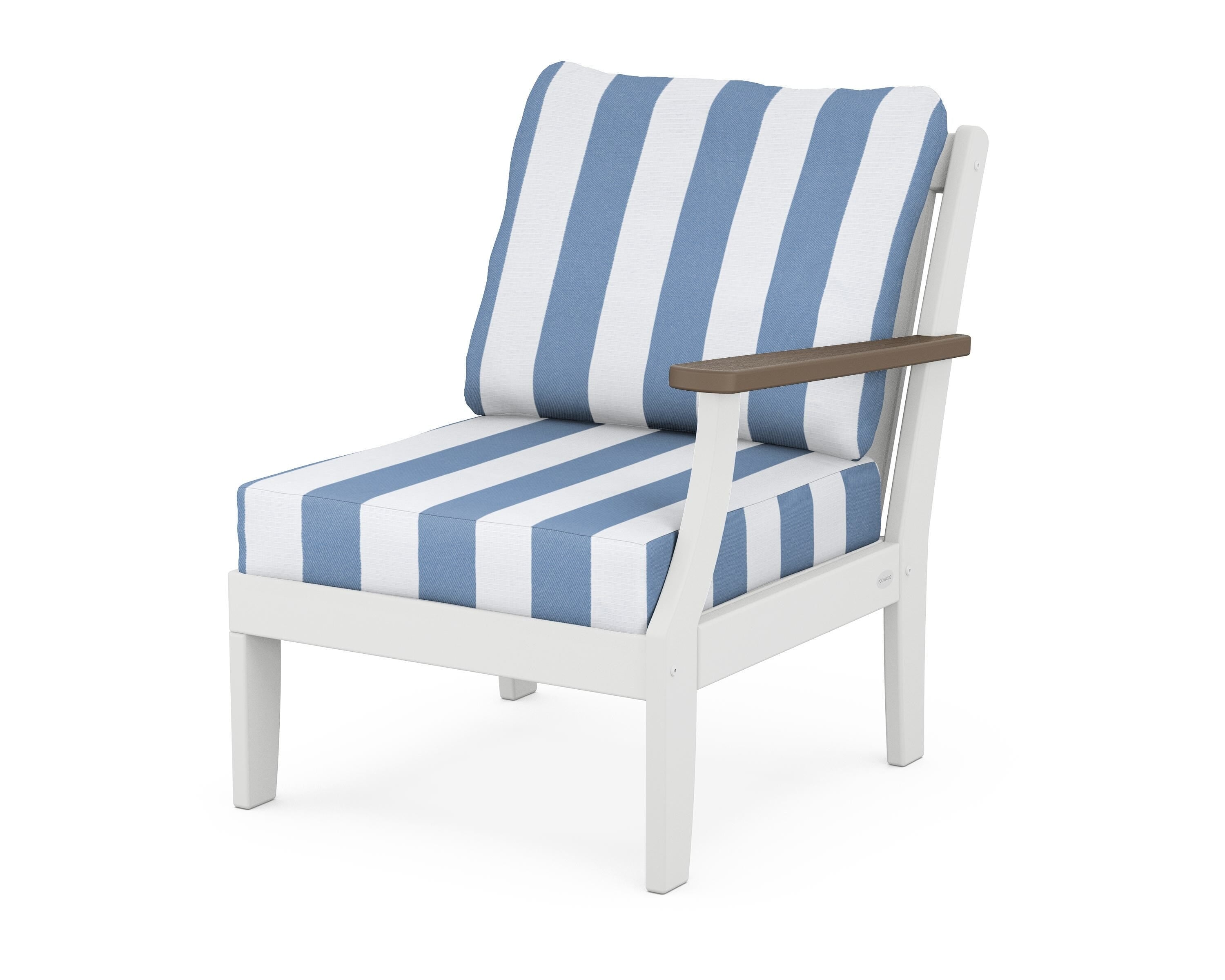 POLYWOOD® Braxton Modular Right Arm Chair in White / Kona / Cabana Stripe Sky Blue