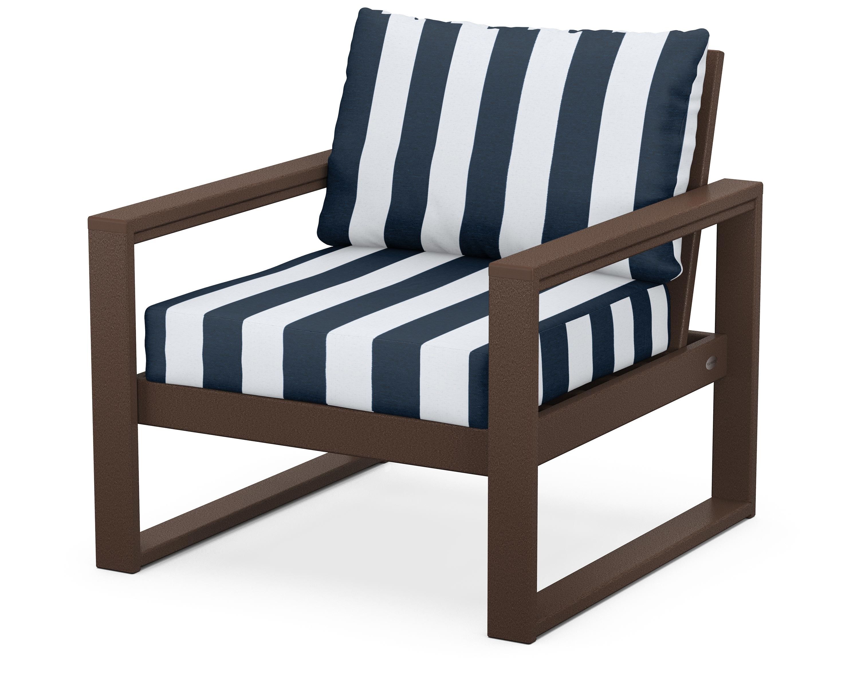 POLYWOOD® EDGE Club Chair in Mahogany / Cabana Stripe Marine Indigo