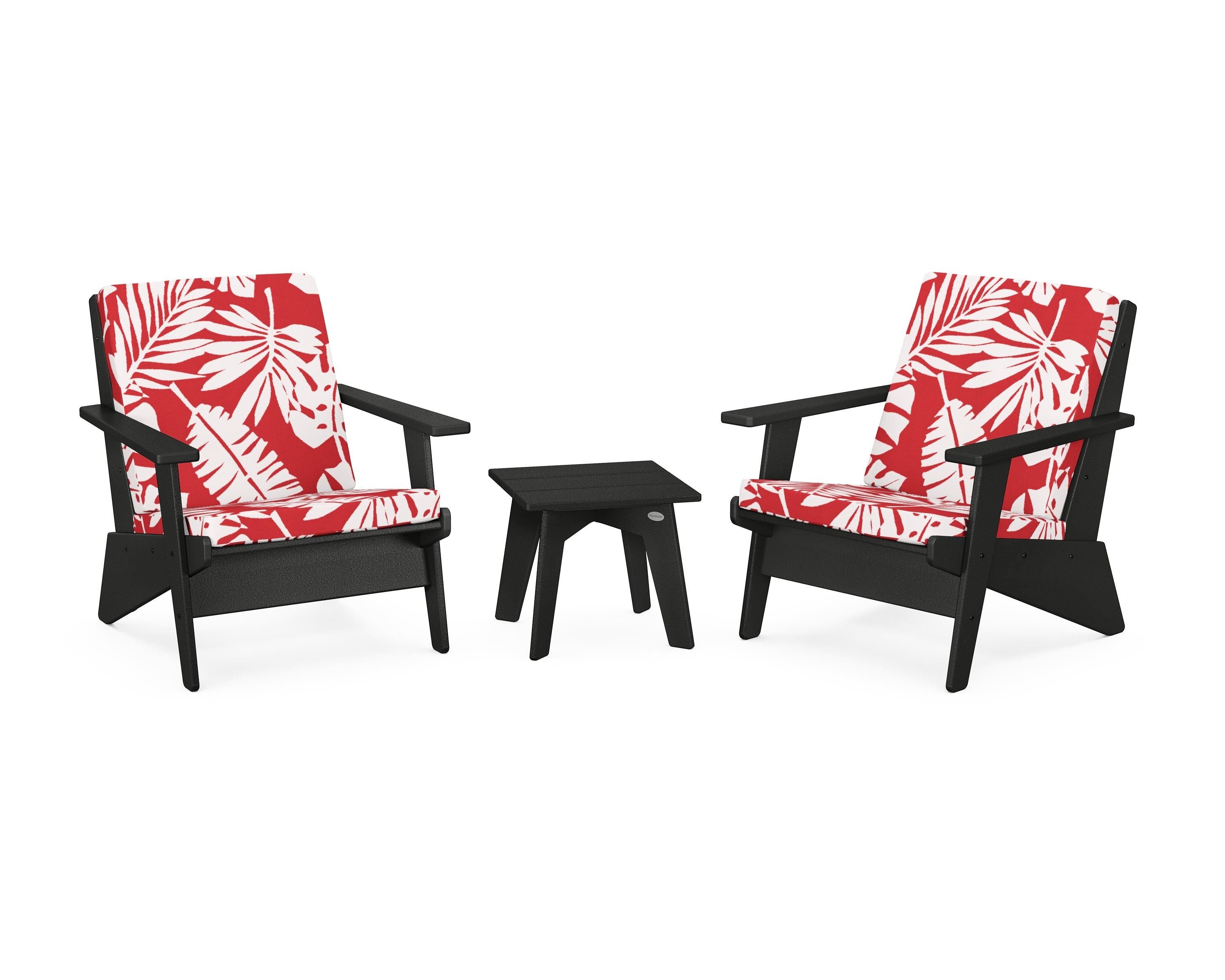 POLYWOOD® Riviera Modern Lounge 3-Piece Set in Black / Leaf Crimson