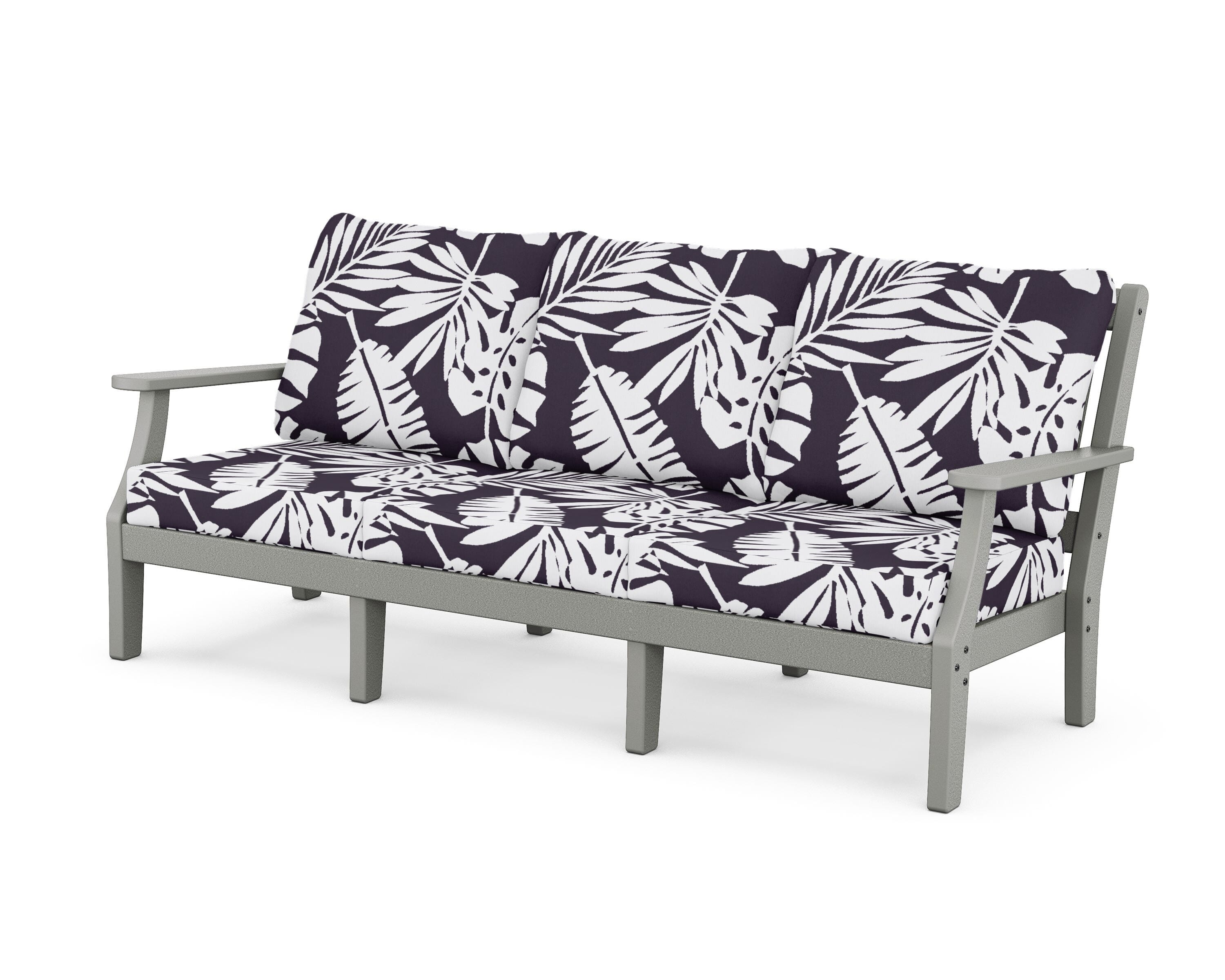 Martha Stewart by POLYWOOD® Chinoiserie Deep Seating Sofa in Slate Grey / Leaf Navy