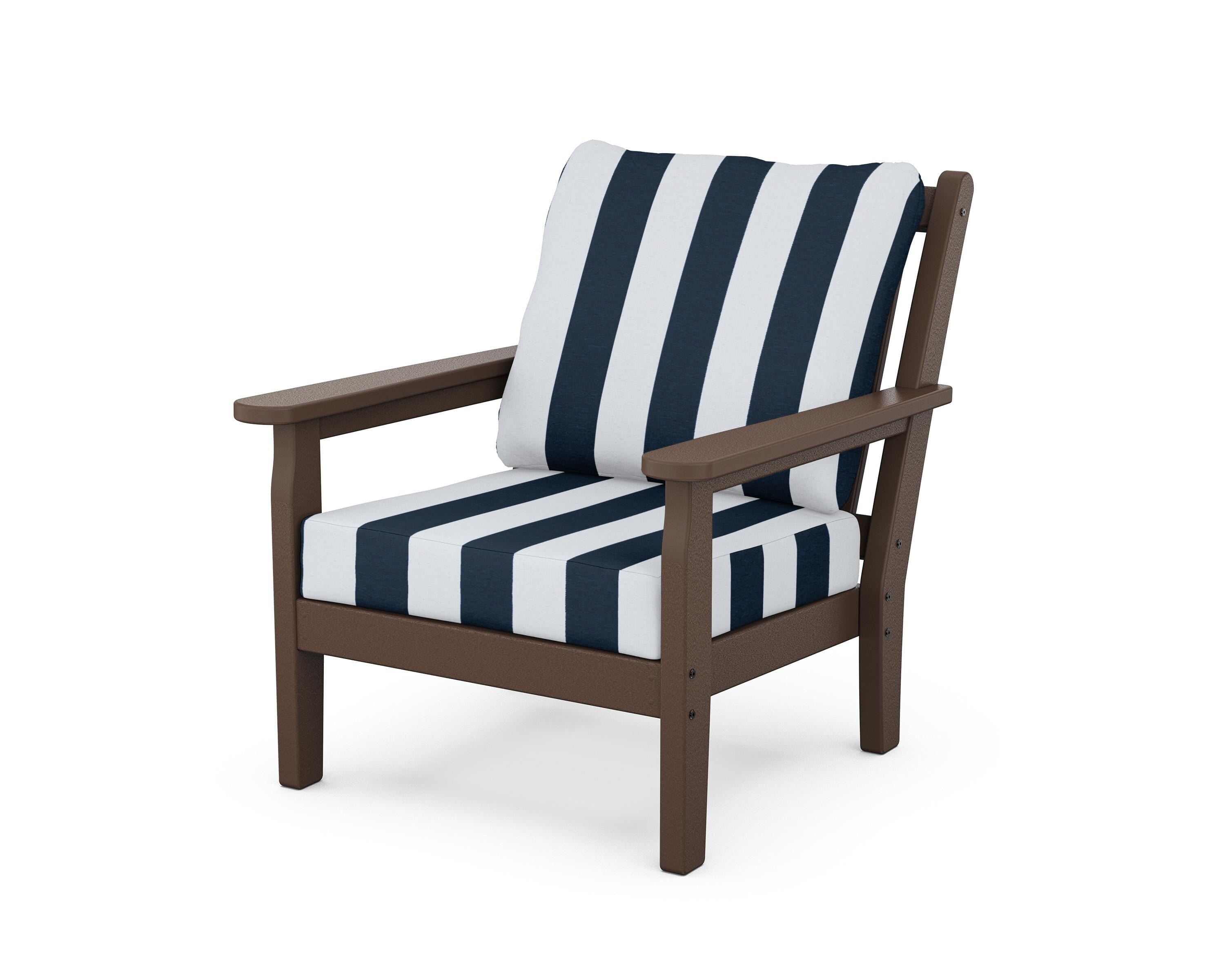 POLYWOOD® Chippendale Deep Seating Chair in Mahogany / Cabana Stripe Marine Indigo