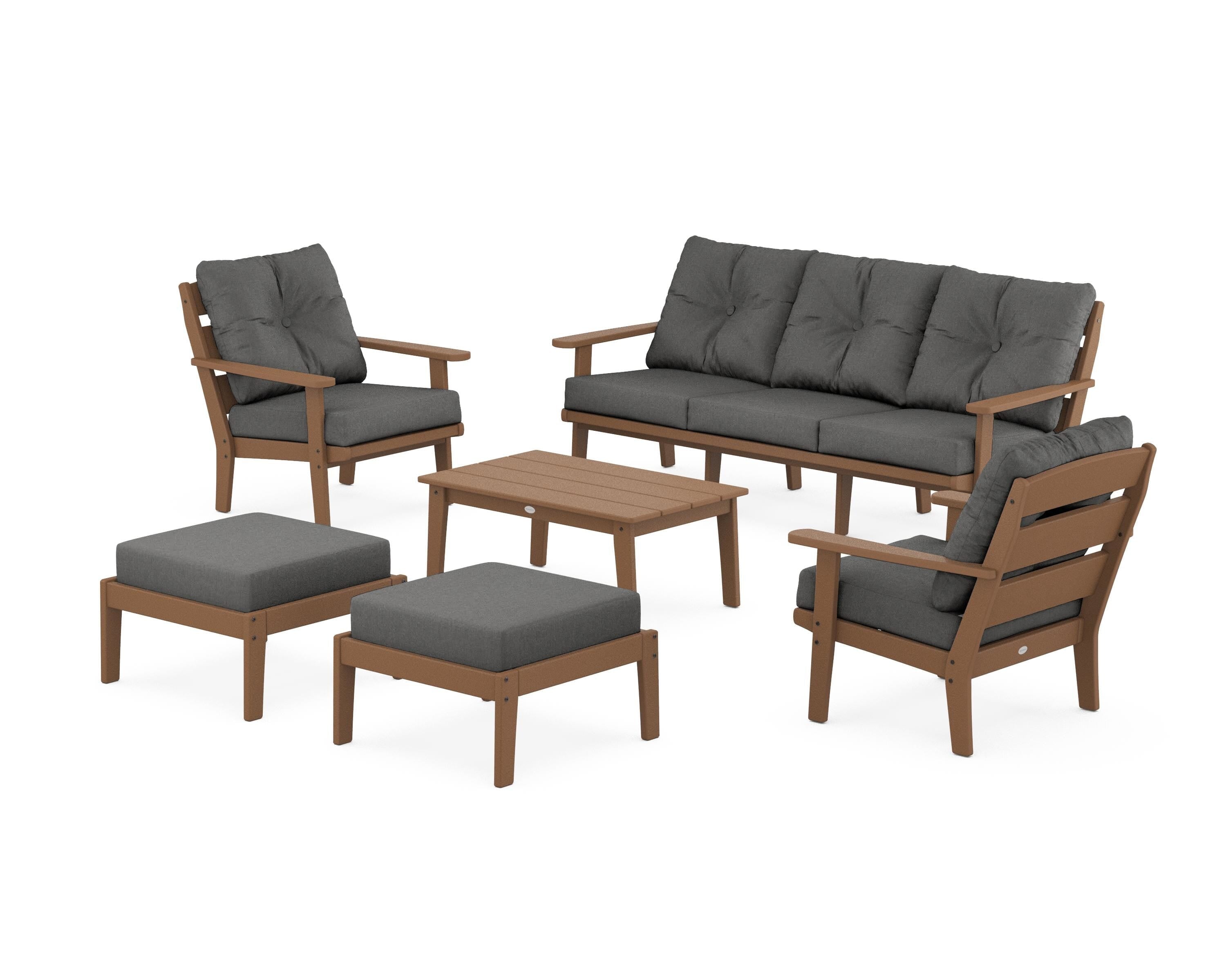 POLYWOOD® Lakeside 6-Piece Lounge Sofa Set in Teak / Spectrum Carbon