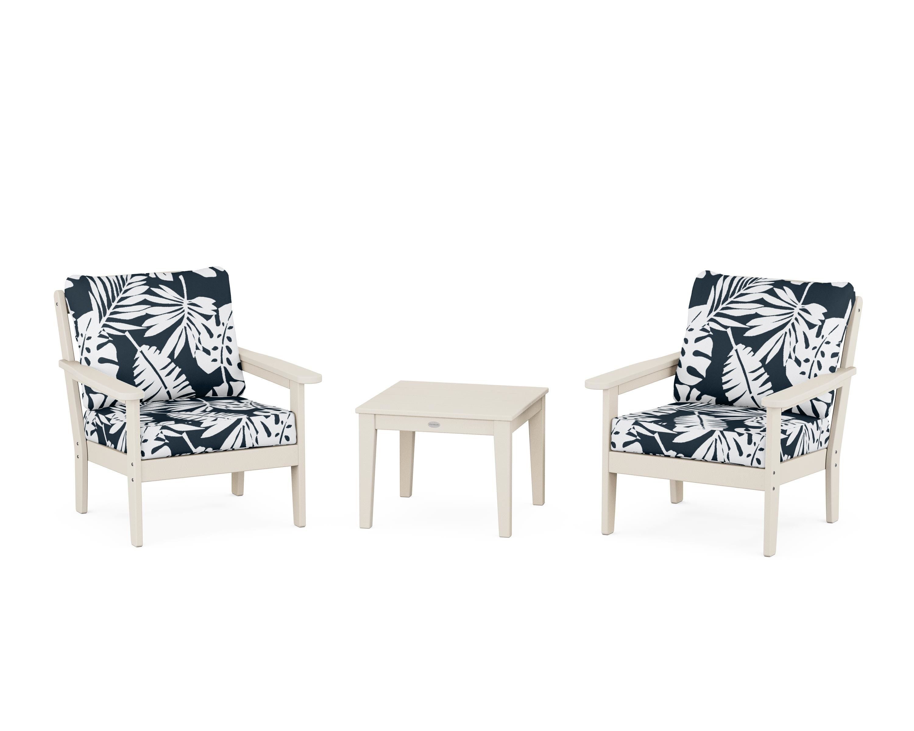 Country Living Cottage 3-Piece Deep Seating Set in Sand / Leaf Marine Indigo