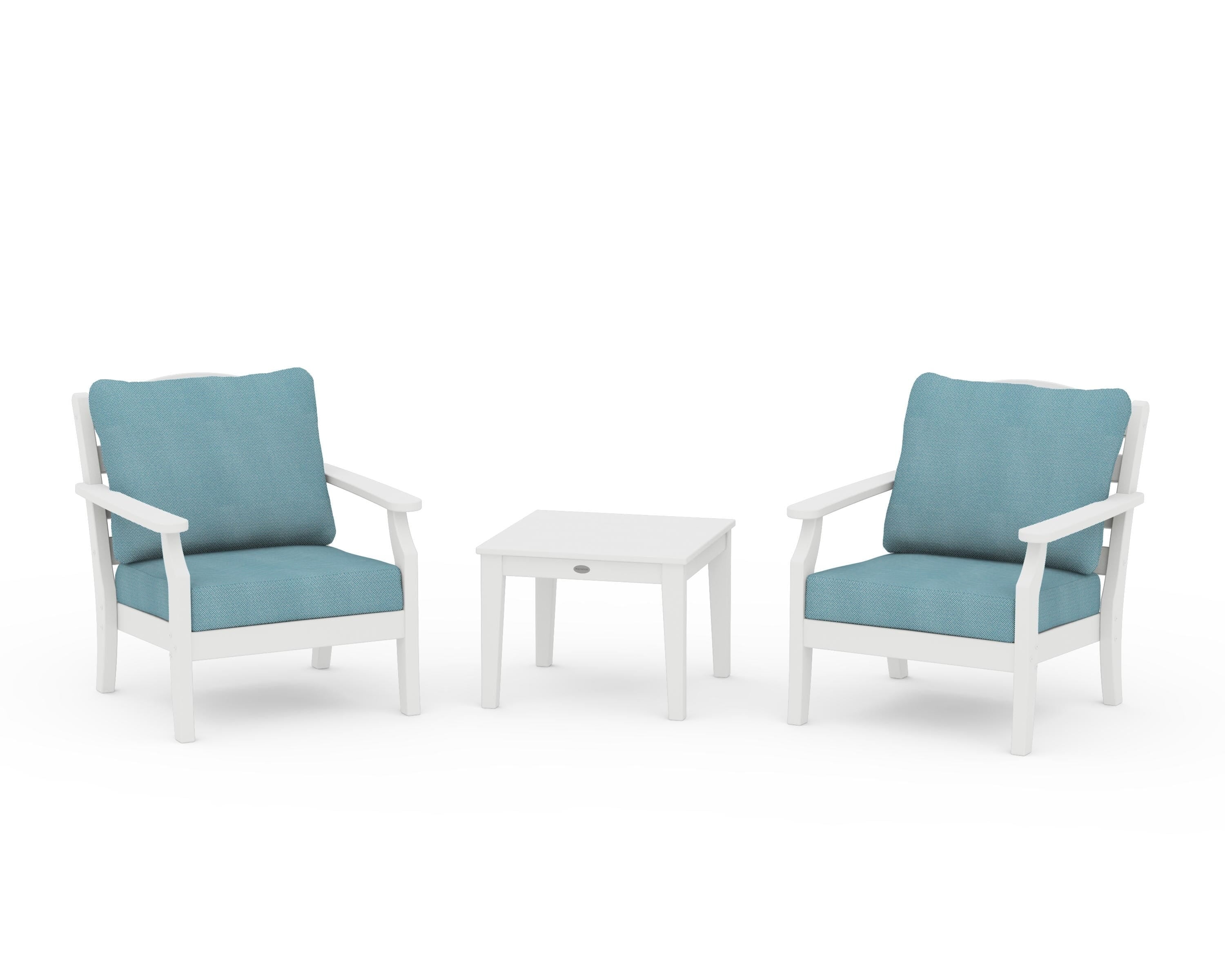 Draper James™ by POLYWOOD® Savannah 3-Piece Deep Seating Set in White / Lattice Sky Blue