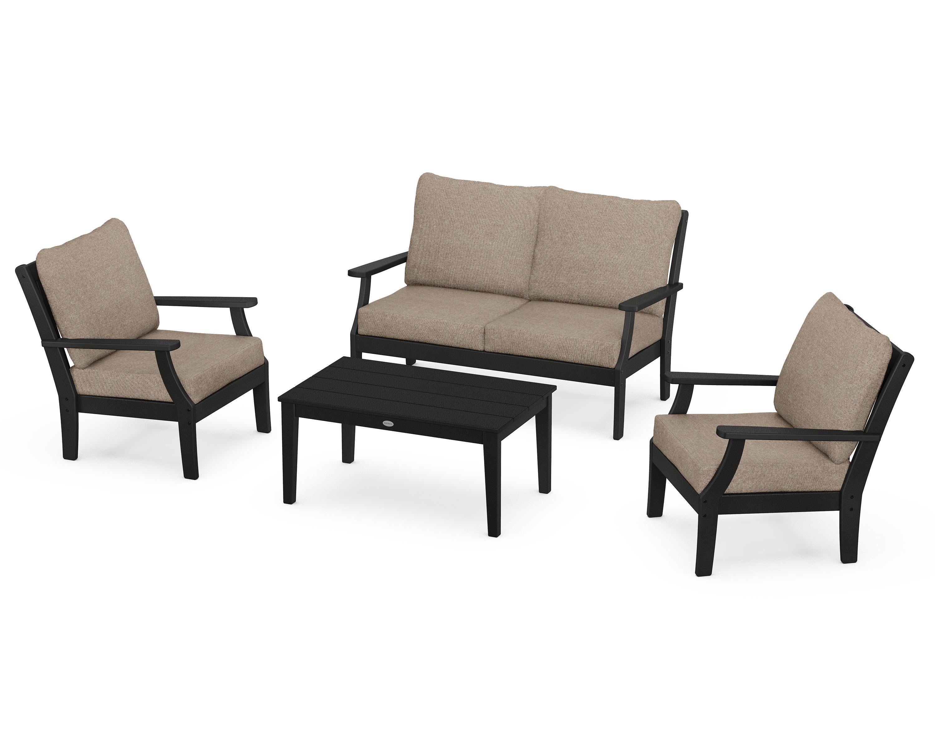 POLYWOOD® Braxton 4-Piece Deep Seating Chair Set in Black / Spiced Burlap