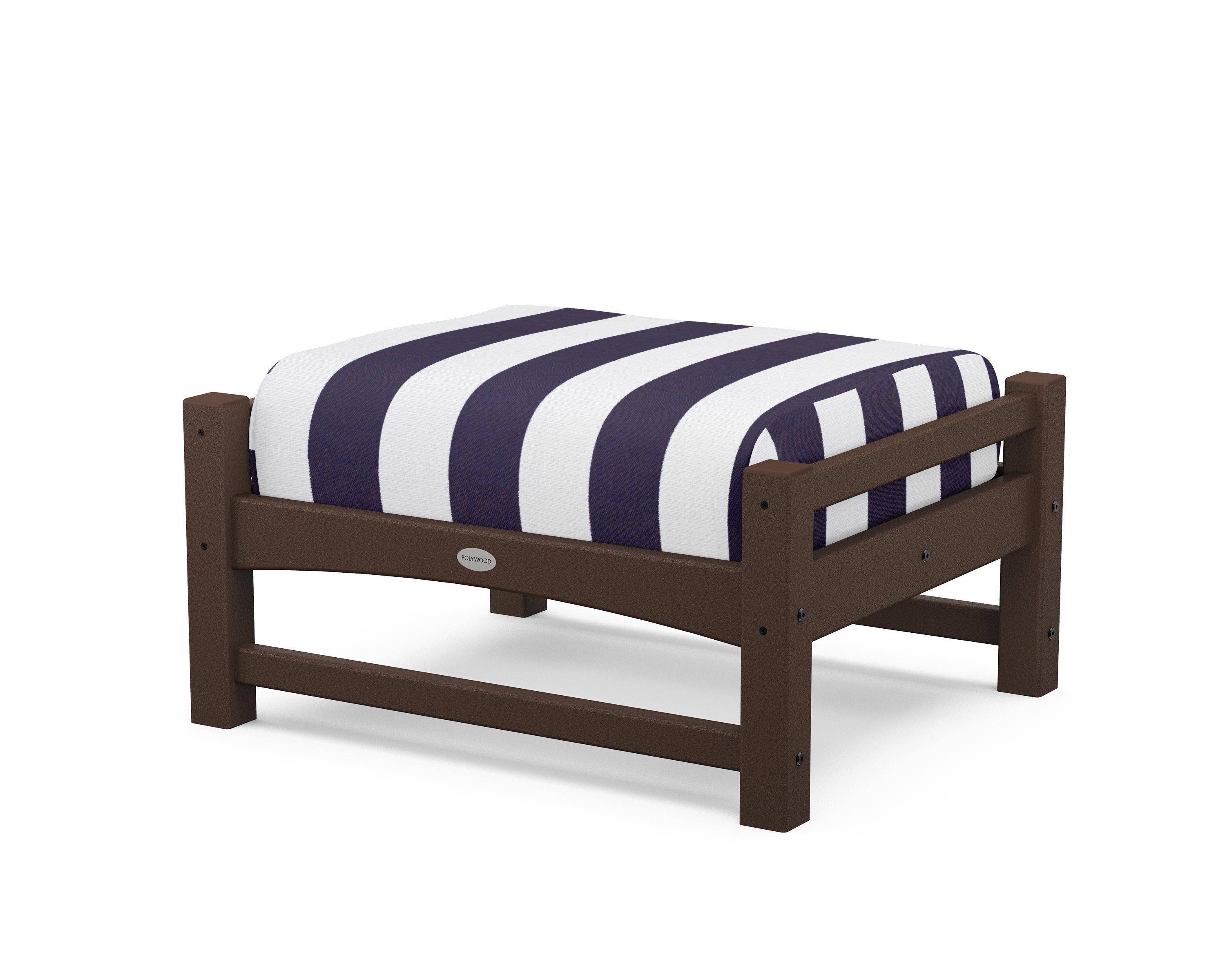 POLYWOOD® Club Ottoman in Mahogany / Cabana Stripe Navy