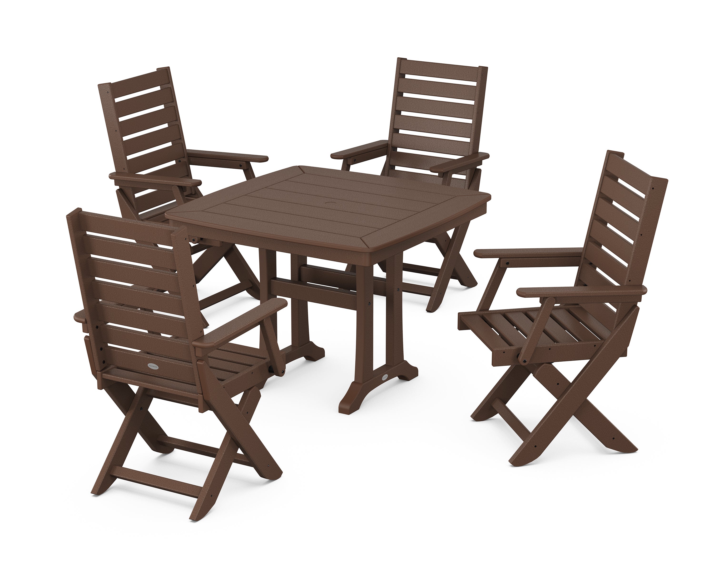 POLYWOOD® Captain Folding Chair 5-Piece Dining Set with Trestle Legs in Mahogany