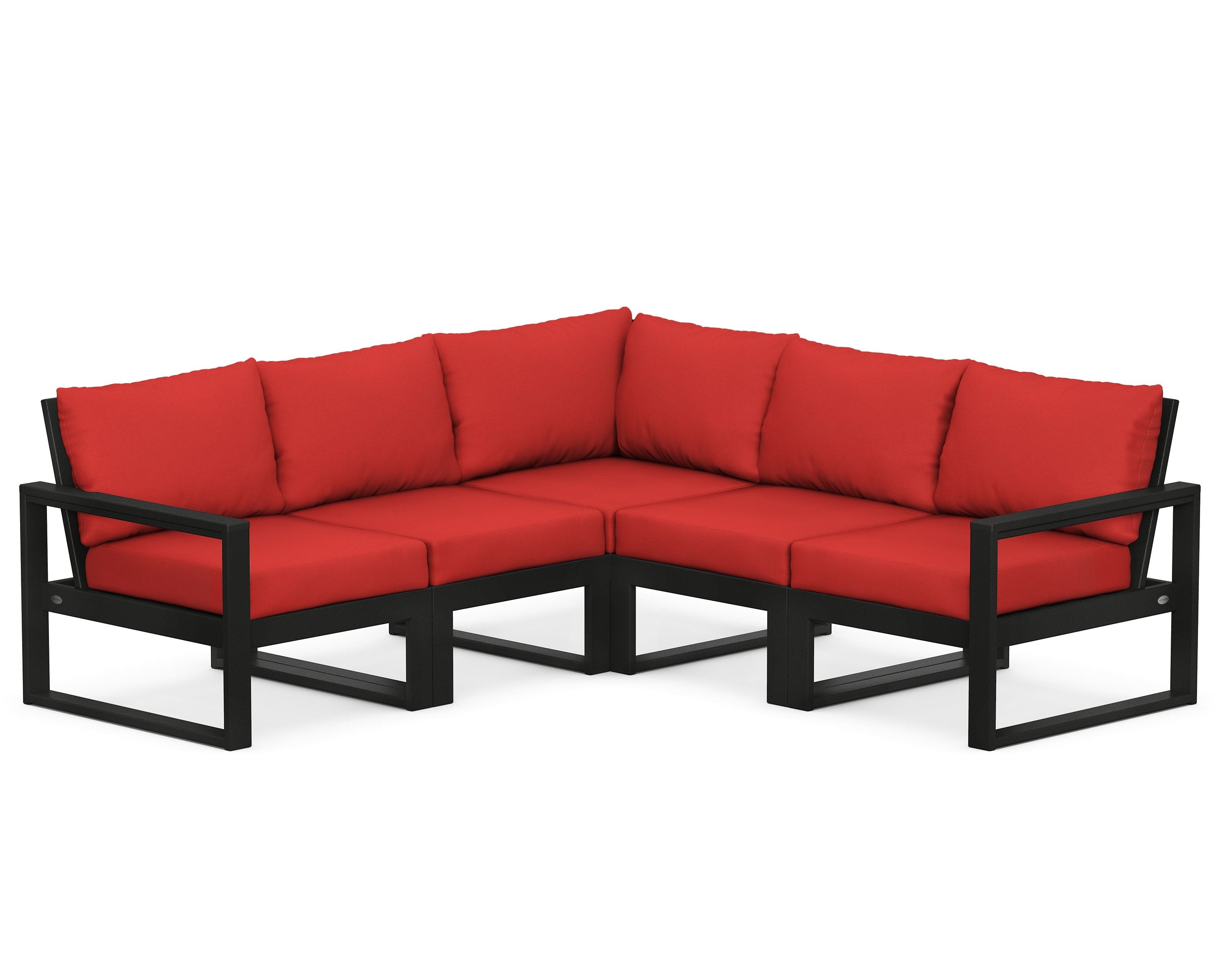 POLYWOOD® EDGE 5-Piece Modular Deep Seating Set in Black / Crimson Linen