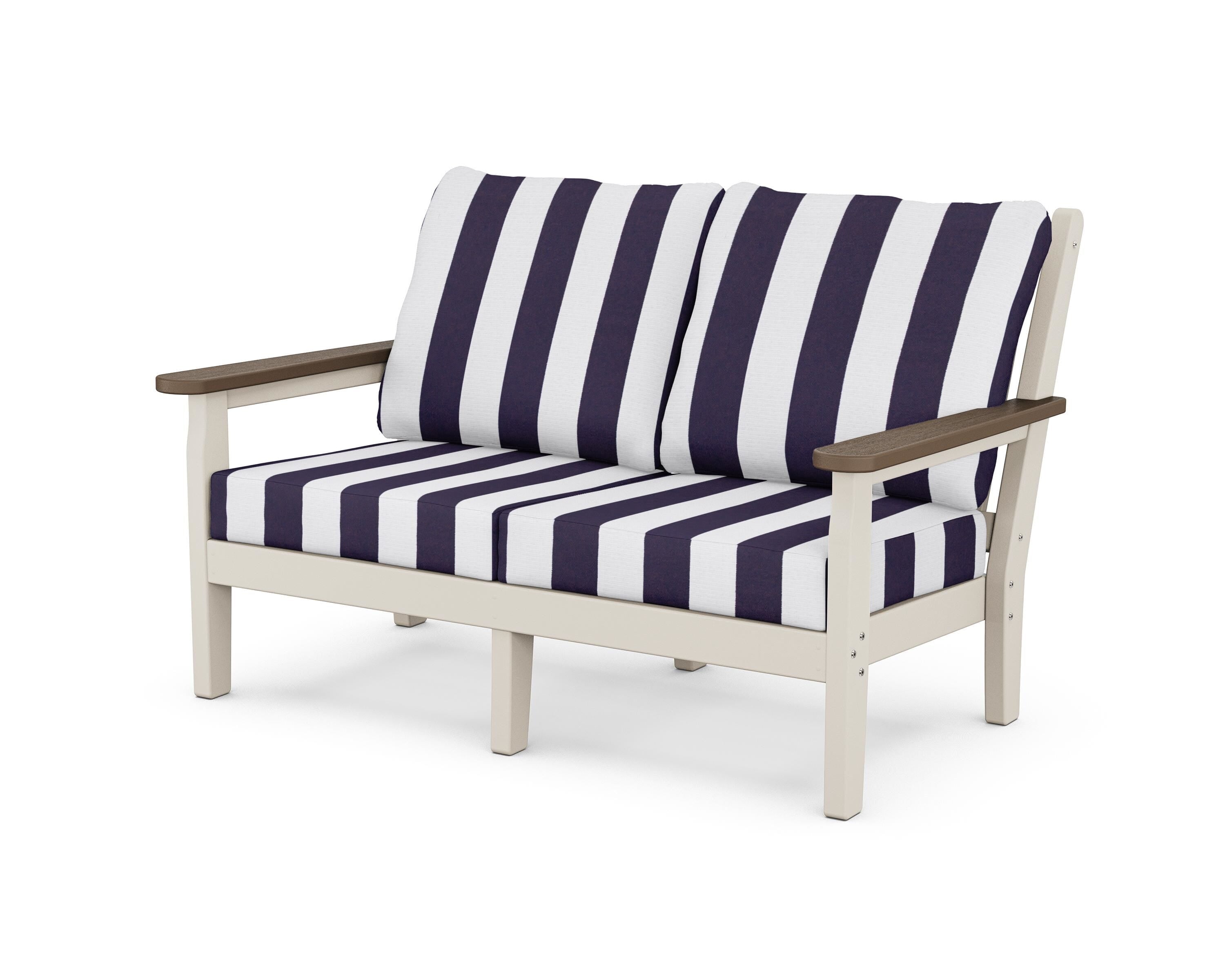POLYWOOD® Chippendale Deep Seating Loveseat in Sand / Kona / Cabana Stripe Navy