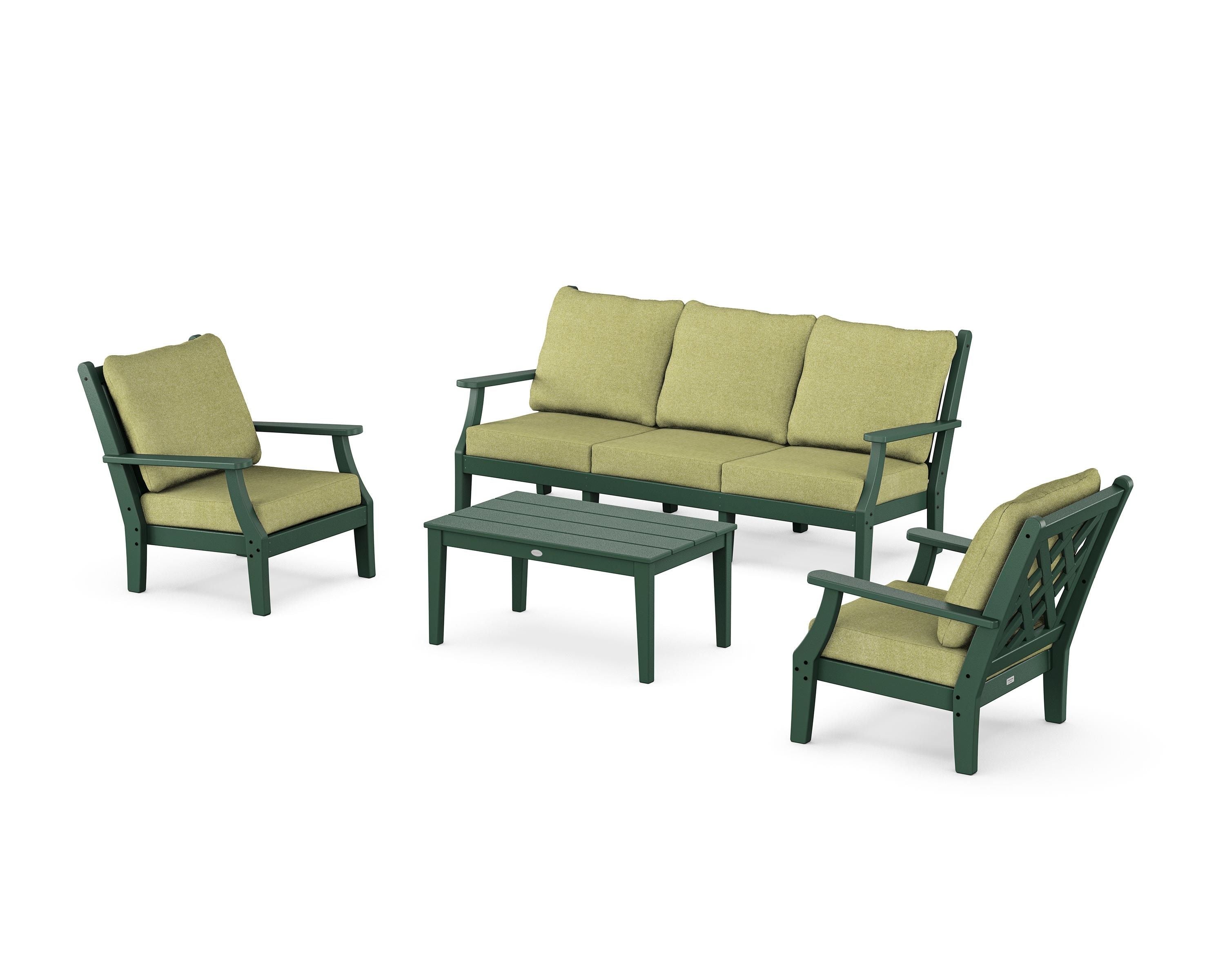 Country Living Wovendale 4-Piece Deep Seating Set with Sofa in Green / Chartreuse Boucle