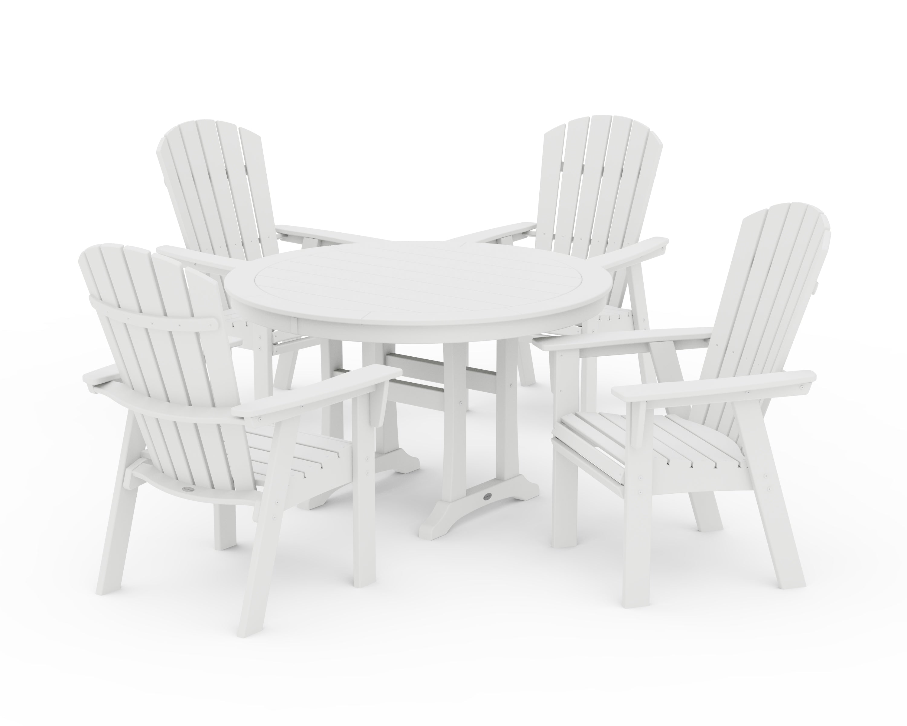 POLYWOOD® Nautical Curveback Adirondack 5-Piece Round Dining Set with Trestle Legs in White