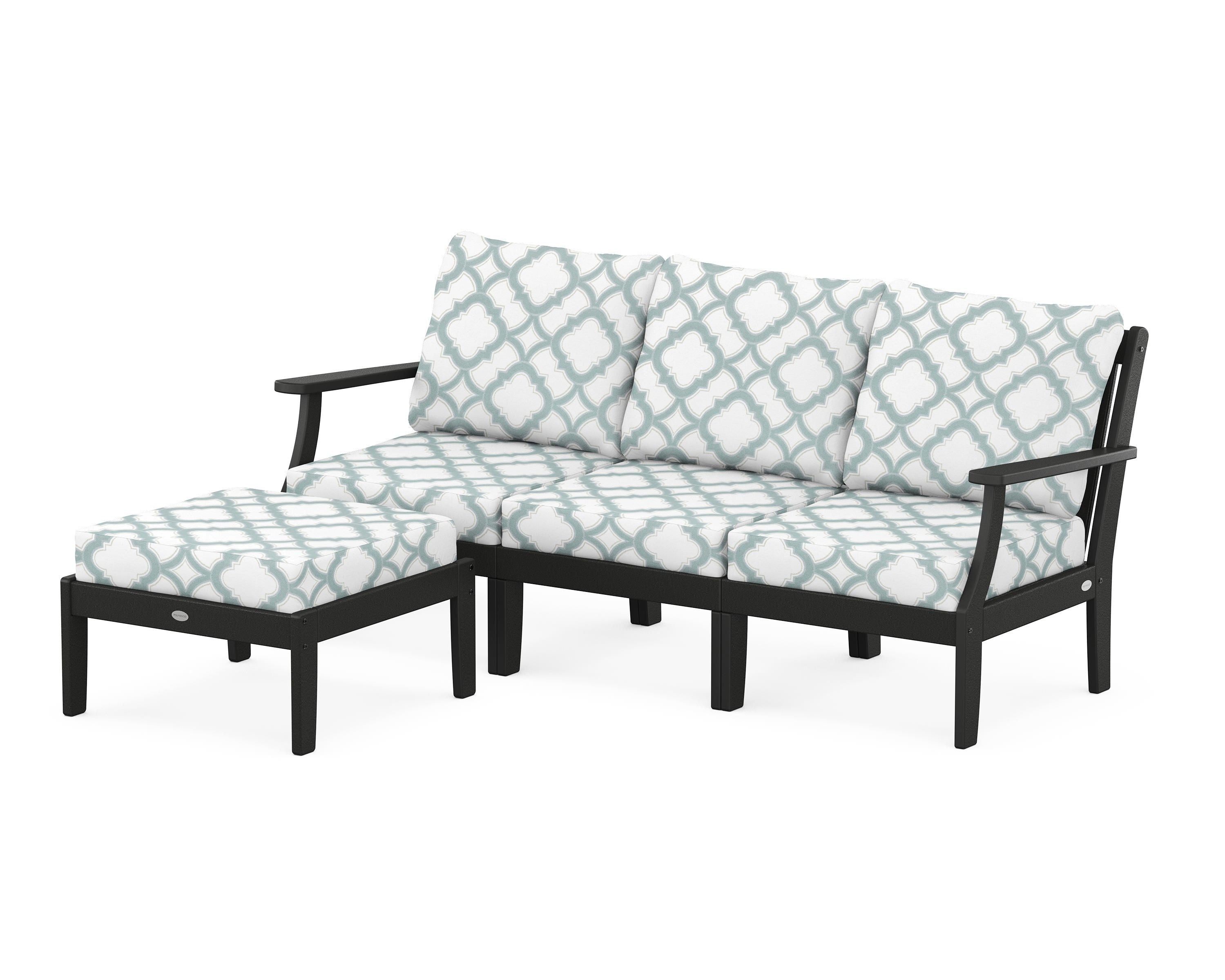 POLYWOOD® Braxton Modular 4-Piece Deep Seating Set with Ottoman in Black / Trellis Glacier Spa