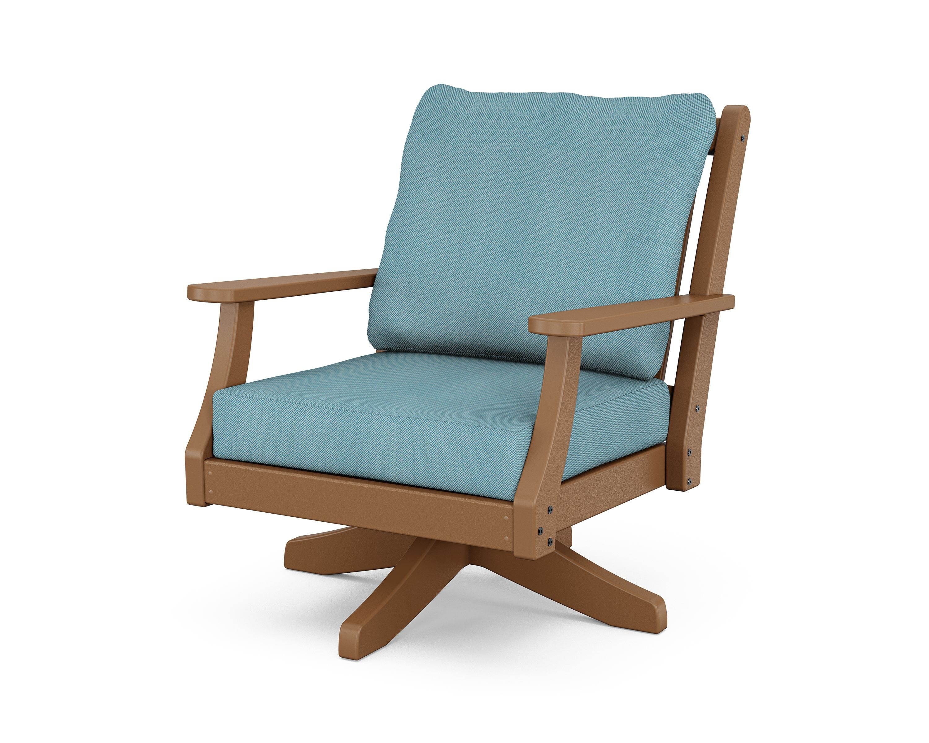 Country Living Wovendale Deep Seating Swivel Chair in Teak / Lattice Sky Blue