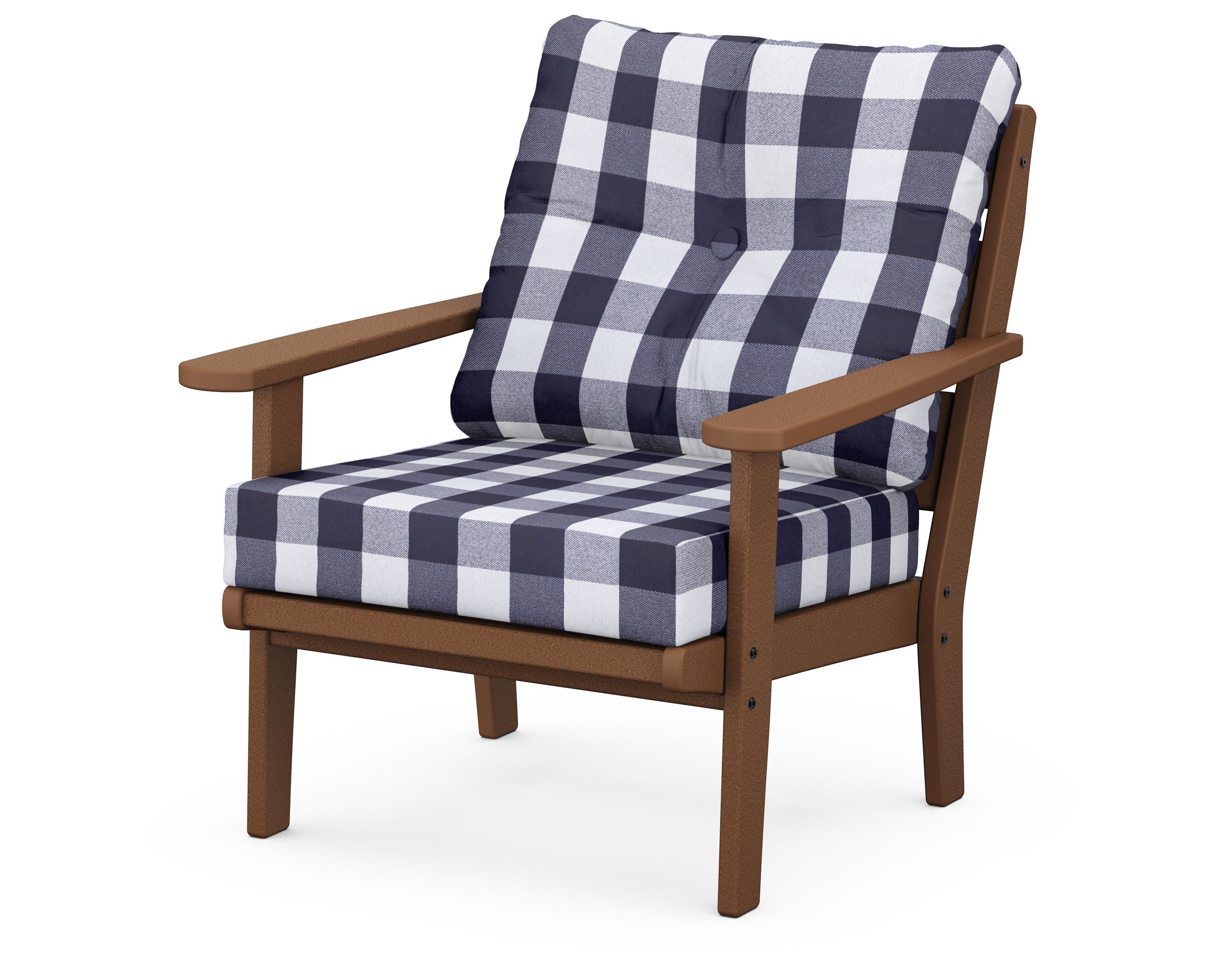 POLYWOOD® Lakeside Deep Seating Chair in Teak / Buffalo Plaid Navy