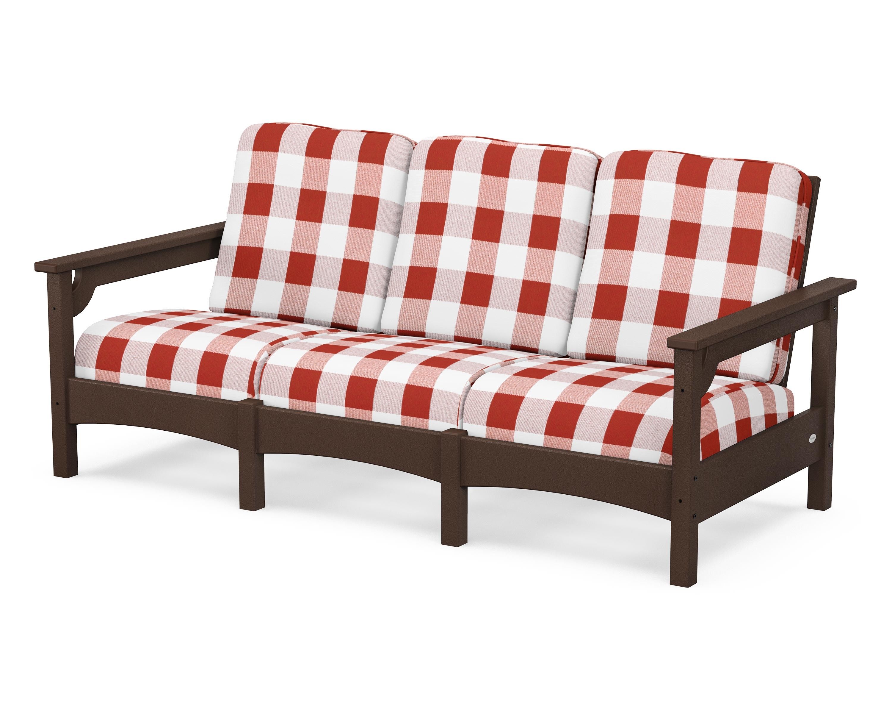 POLYWOOD® Club Sofa in Mahogany / Buffalo Plaid Crimson