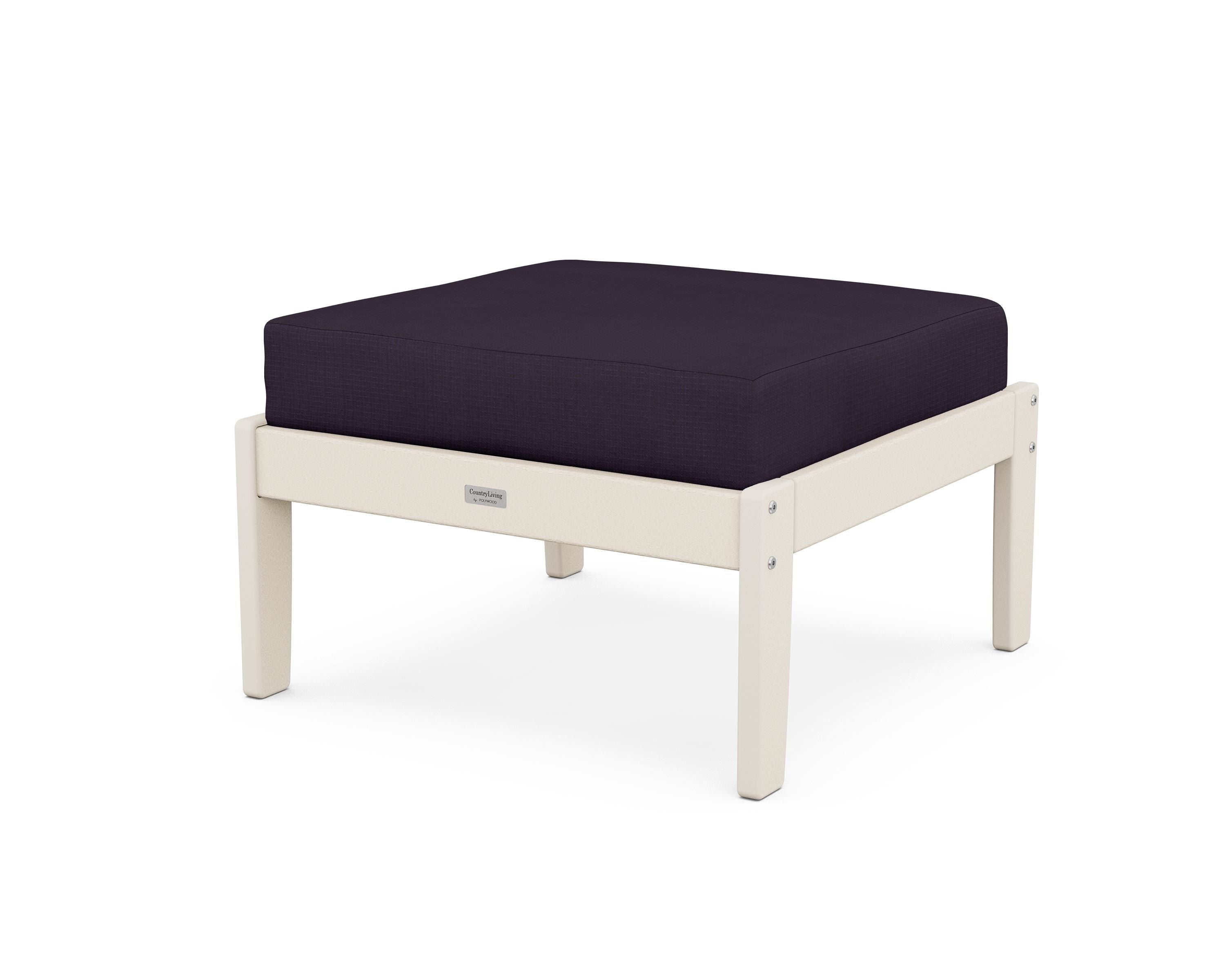 Country Living Cottage Deep Seating Ottoman in Sand / Navy Linen