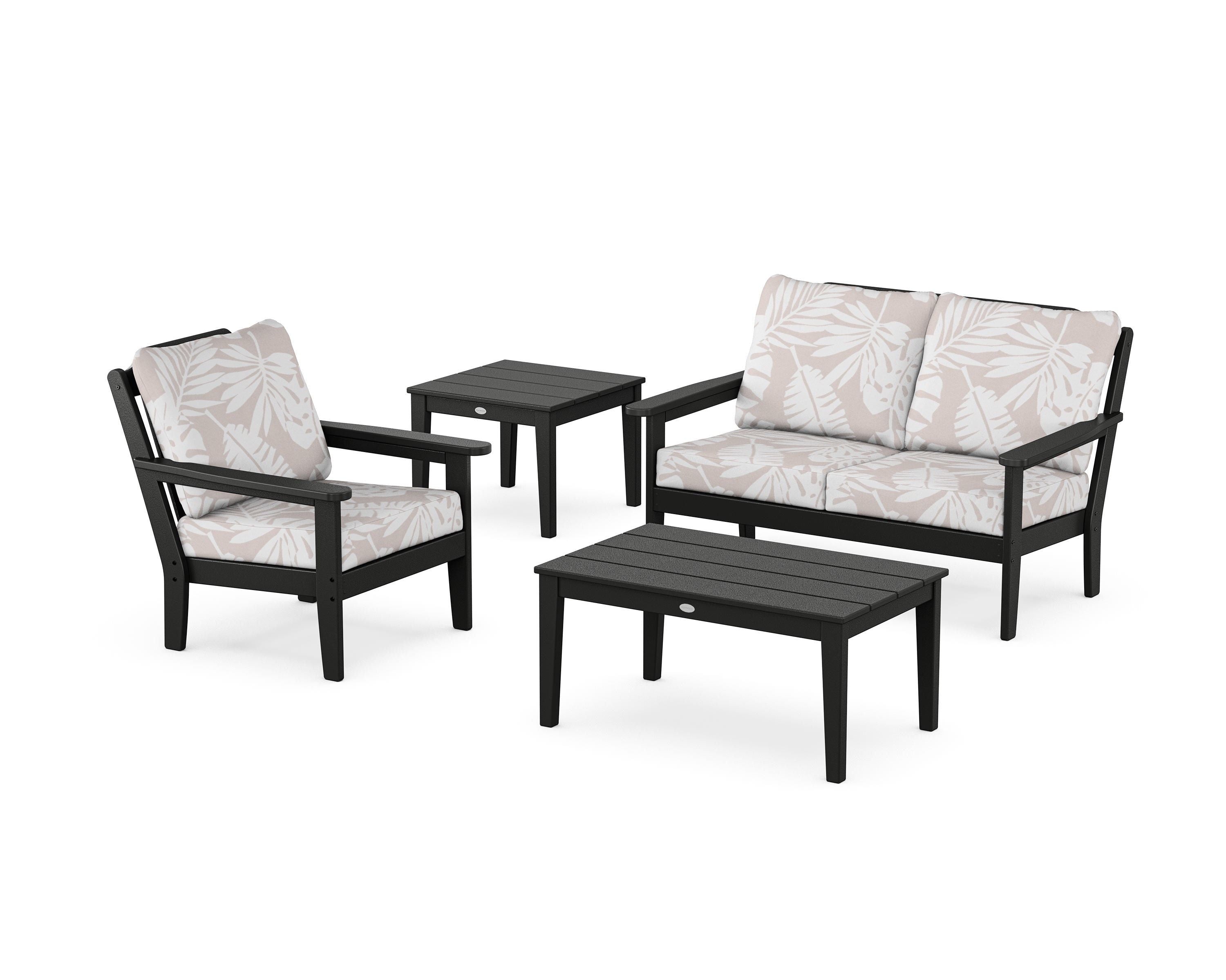 Country Living Wovendale 4-Piece Deep Seating Set in Black / Leaf Dune Burlap