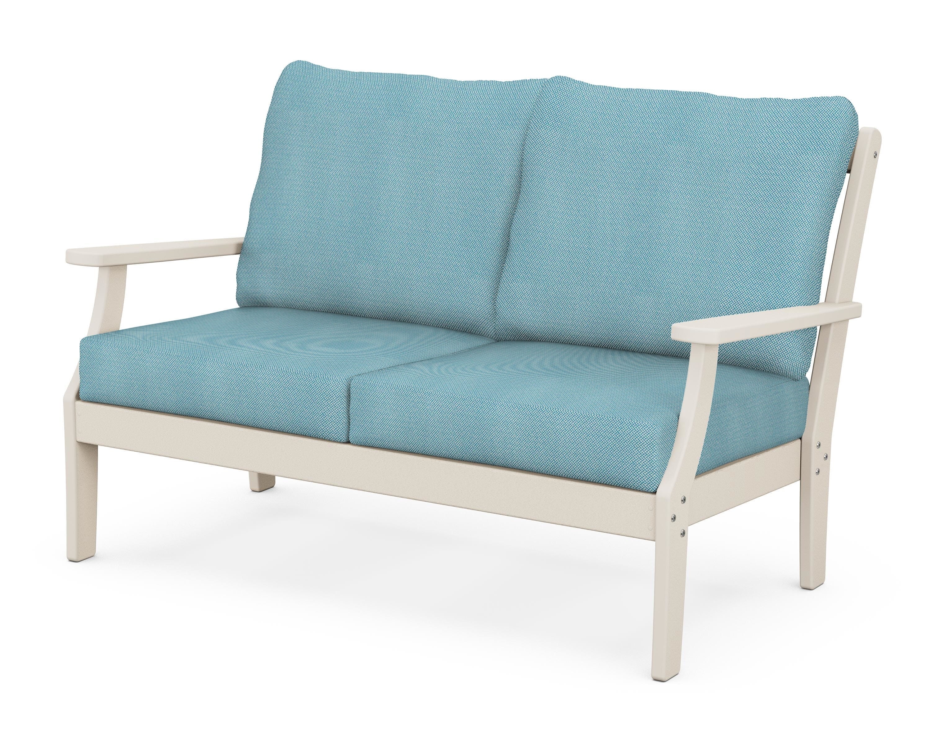 POLYWOOD® Braxton Deep Seating Loveseat in Sand / Lattice Sky Blue