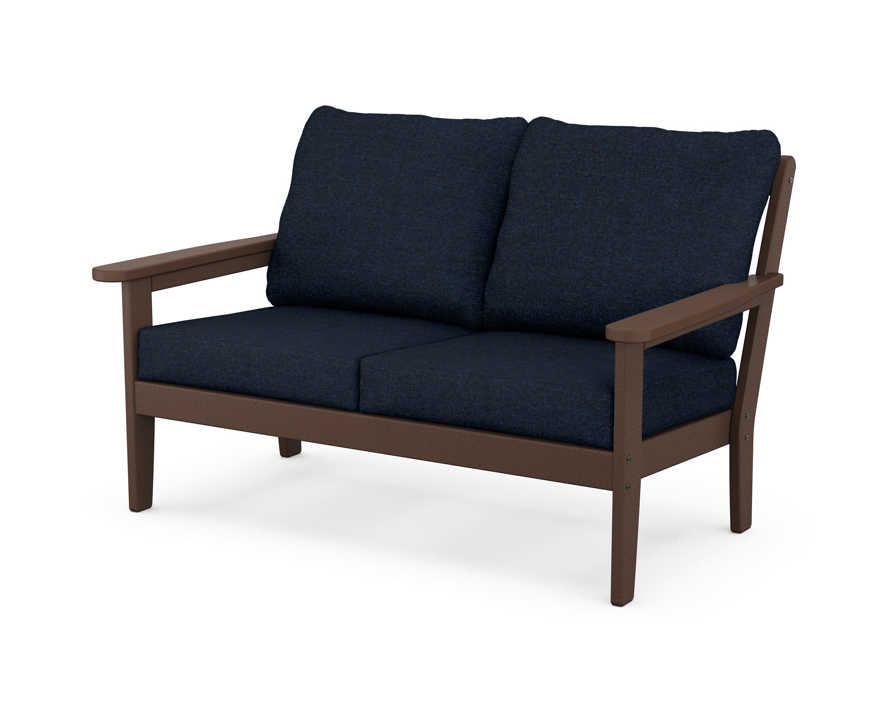 Country Living Cottage Deep Seating Loveseat in Mahogany / Marine Indigo