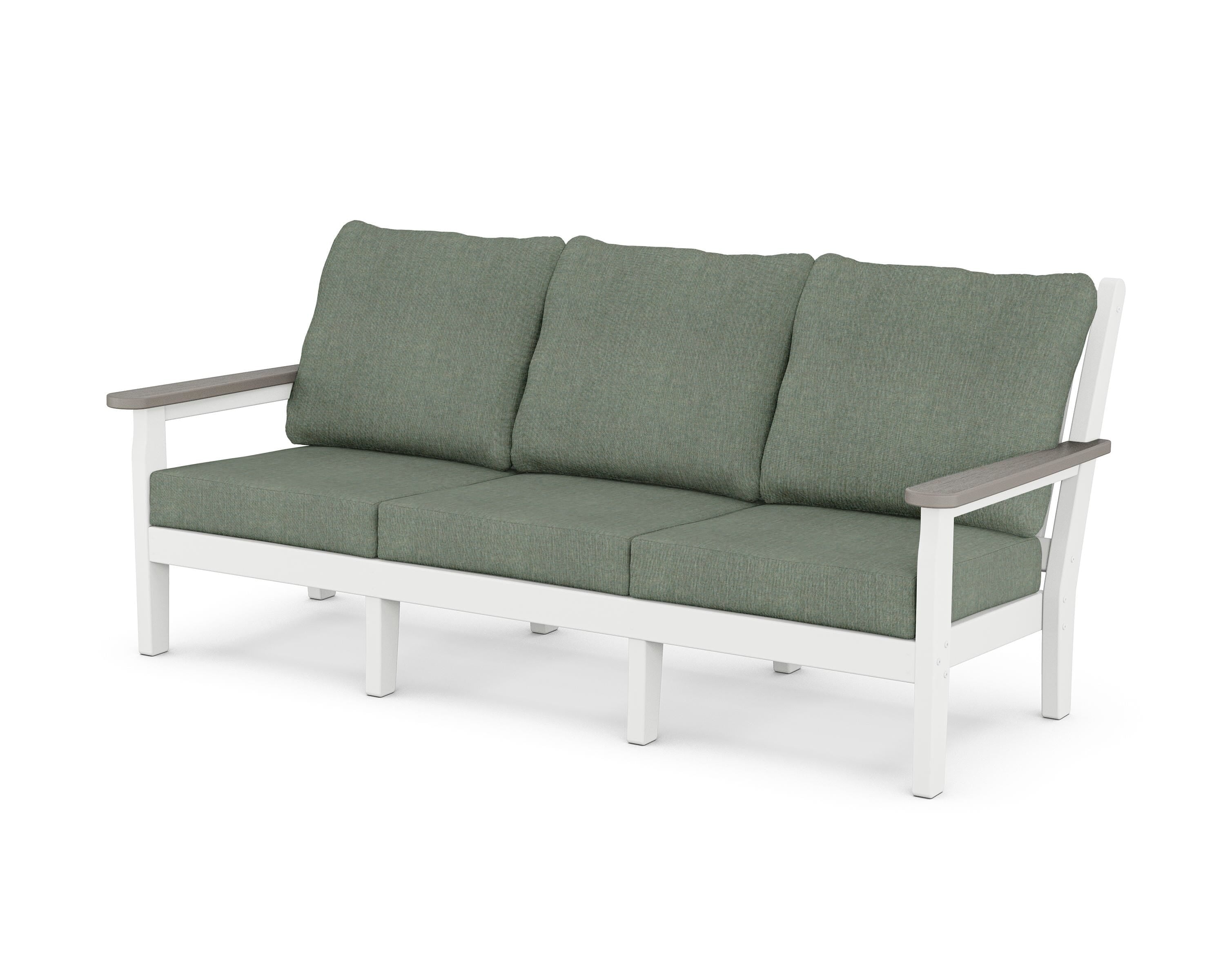 POLYWOOD® Chippendale Deep Seating Sofa in White / Driftwood / Cast Sage