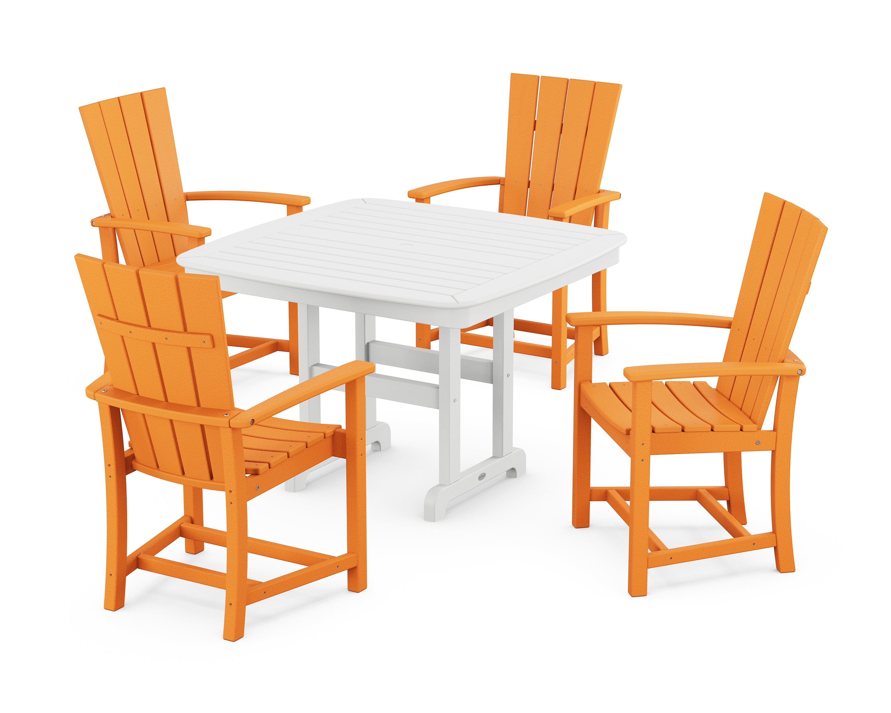 POLYWOOD® Quattro 5-Piece Dining Set with Trestle Legs in Tangerine / White