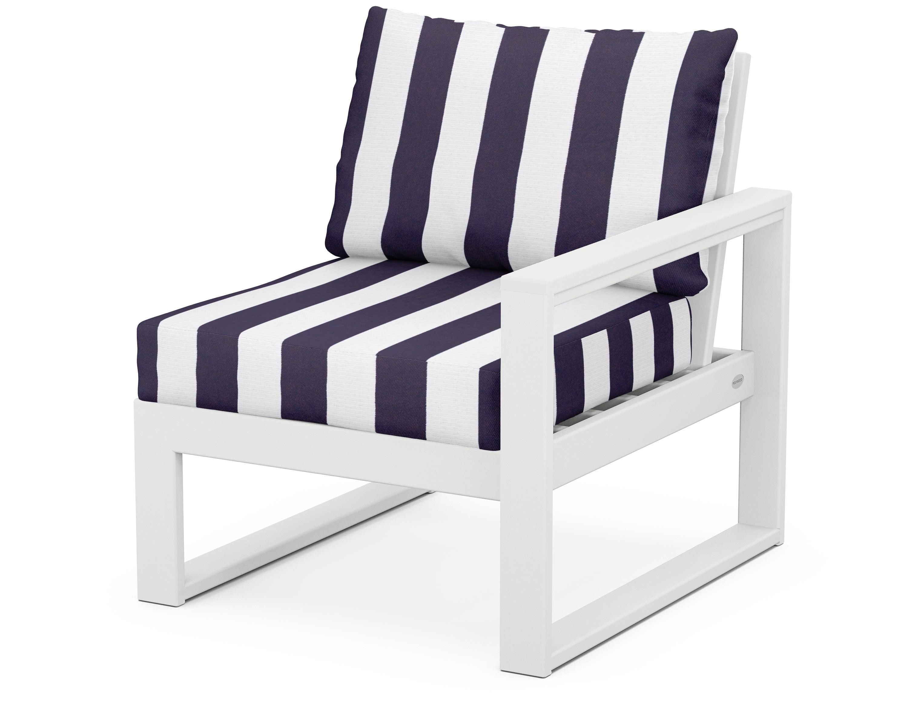 POLYWOOD® EDGE Modular Right Arm Chair in White / Cabana Stripe Navy