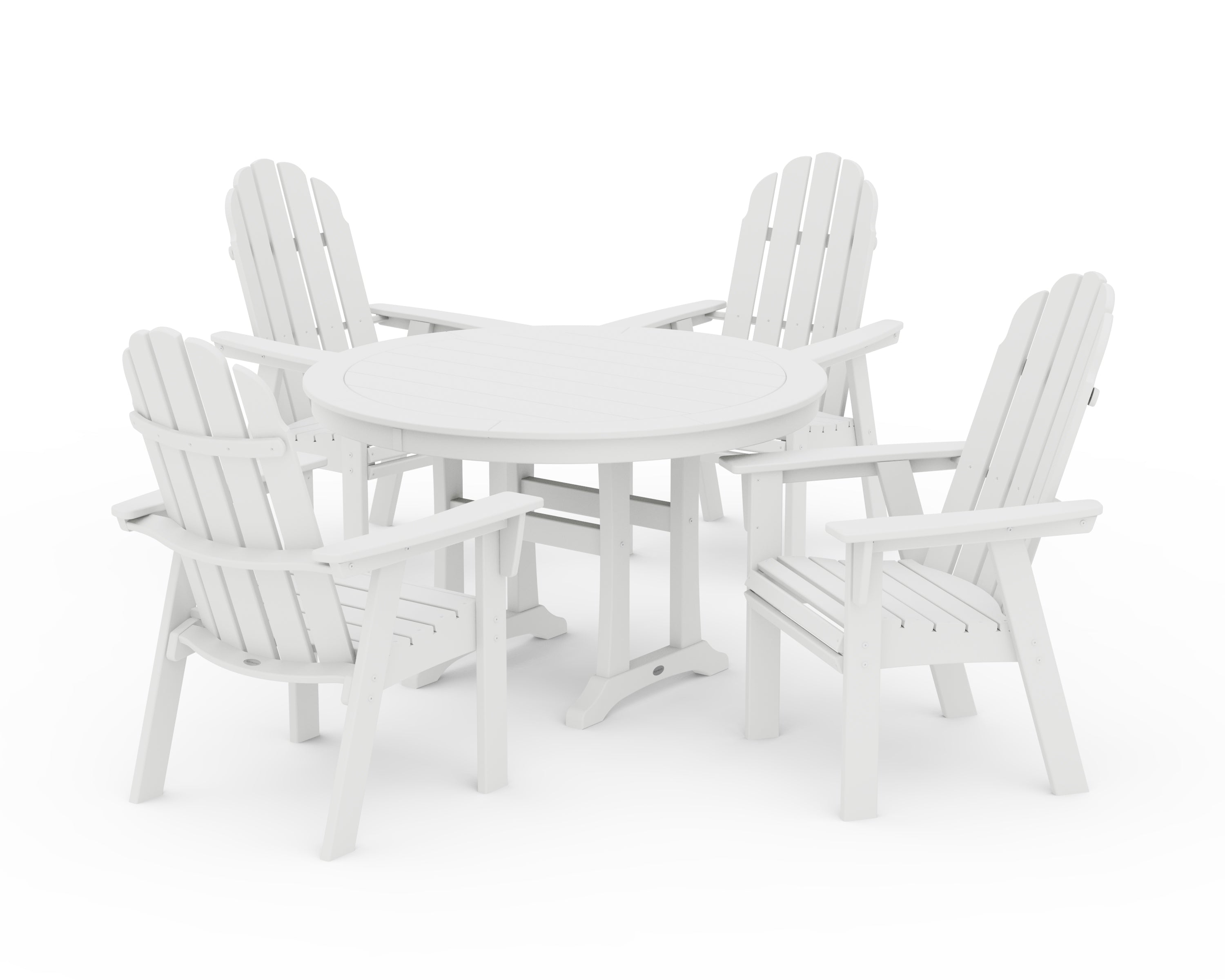 POLYWOOD® Vineyard Curveback Adirondack 5-Piece Nautical Trestle Dining Set in White