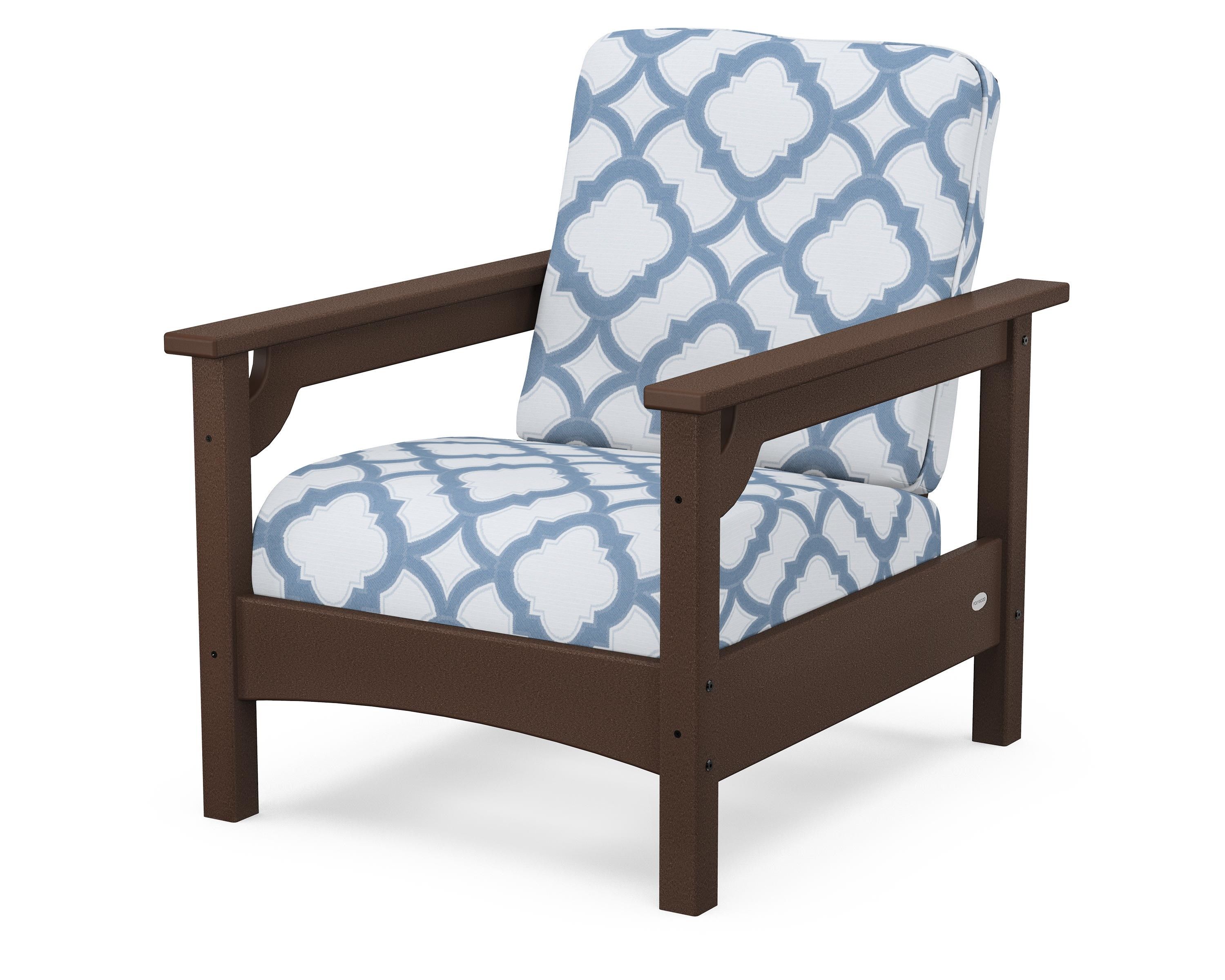 POLYWOOD® Club Chair in Mahogany / Trellis Sky Blue