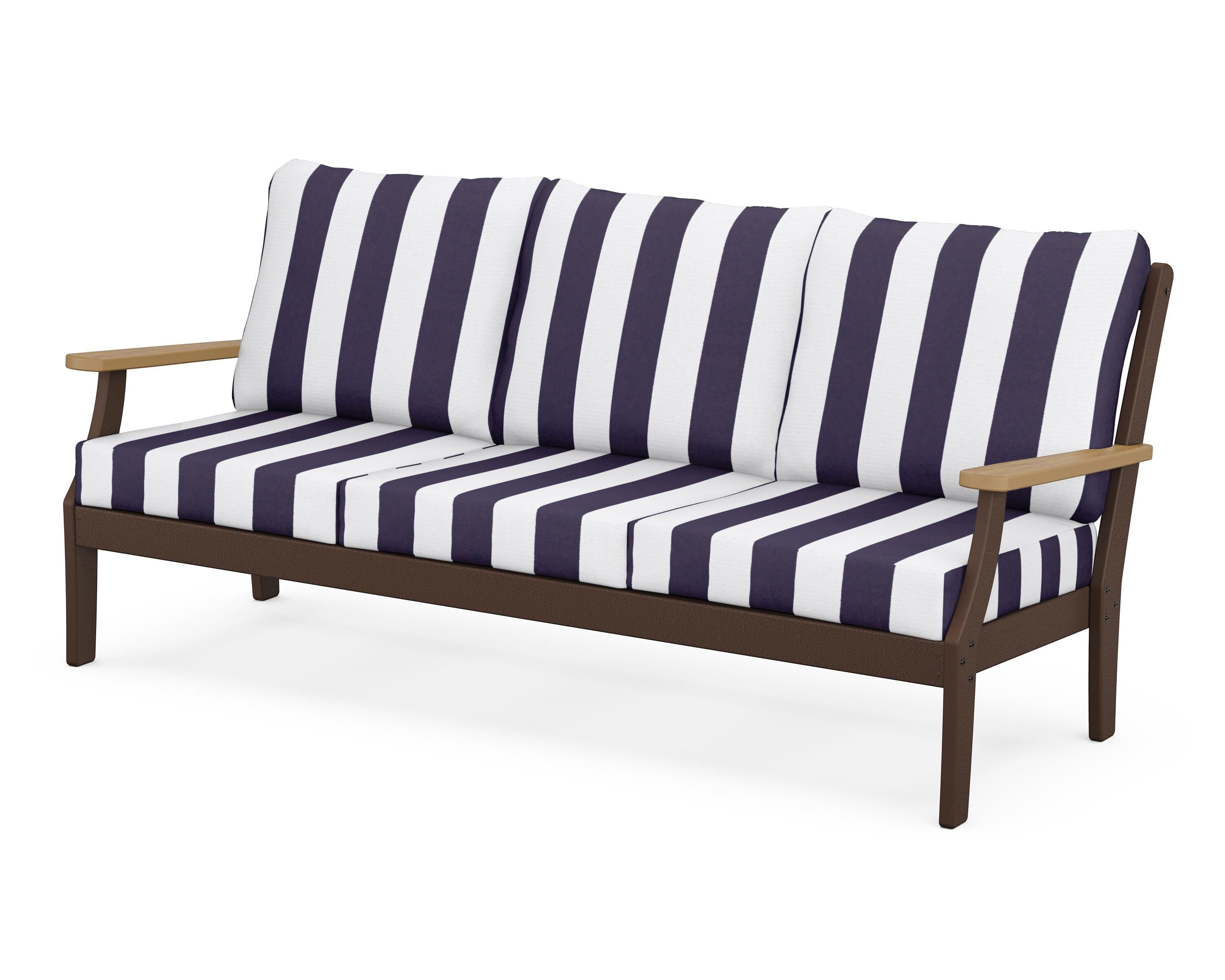 POLYWOOD® Braxton Deep Seating Sofa in Mahogany / Natural / Cabana Stripe Navy