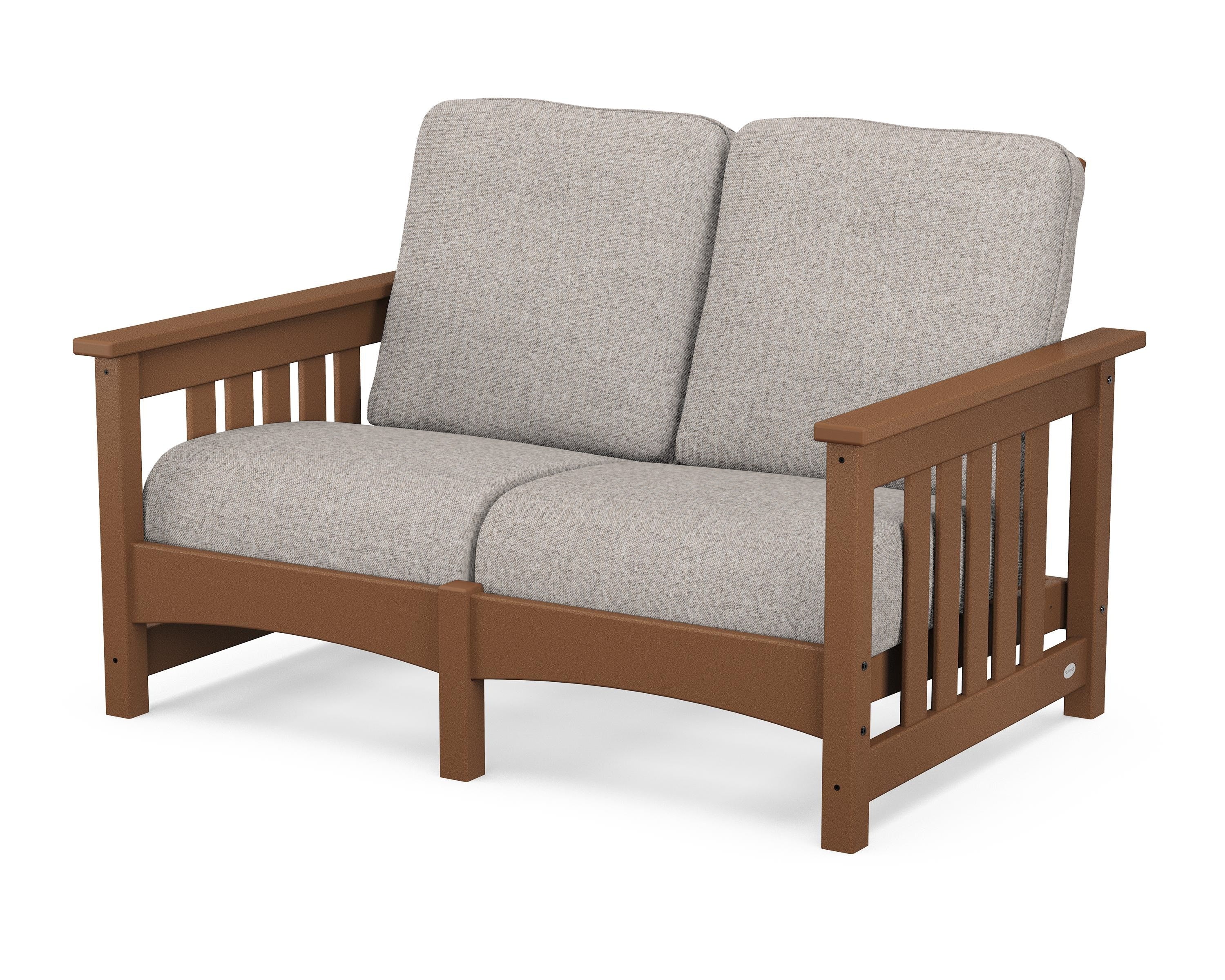 POLYWOOD® Club Mission Loveseat in Teak / Weathered Tweed