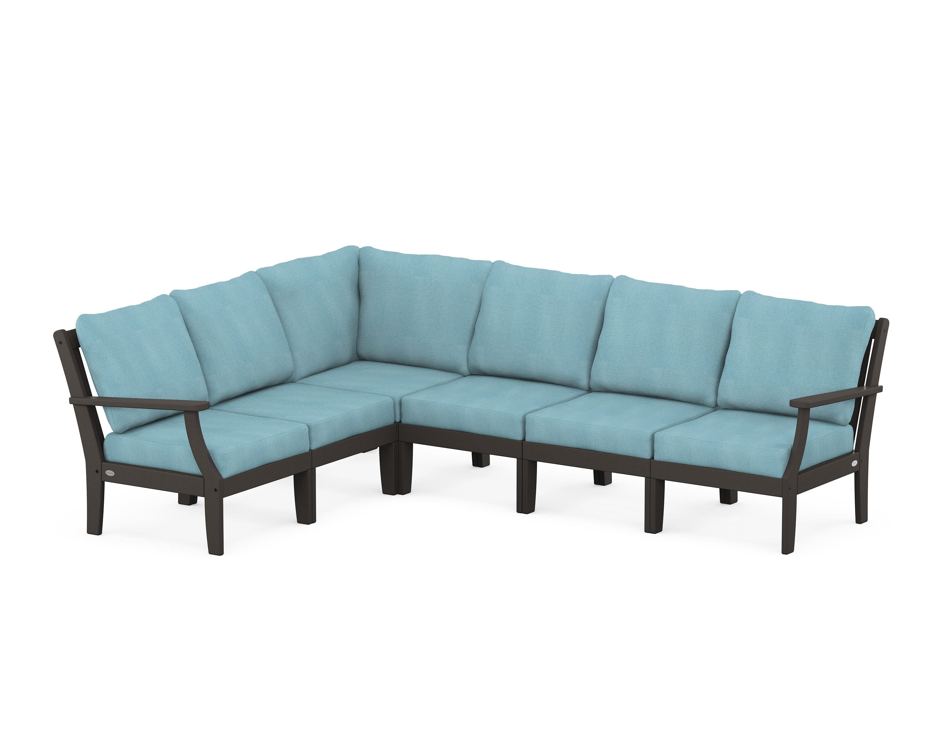 POLYWOOD® Braxton Modular 6-Piece Deep Seating Set in Vintage Coffee / Lattice Sky Blue