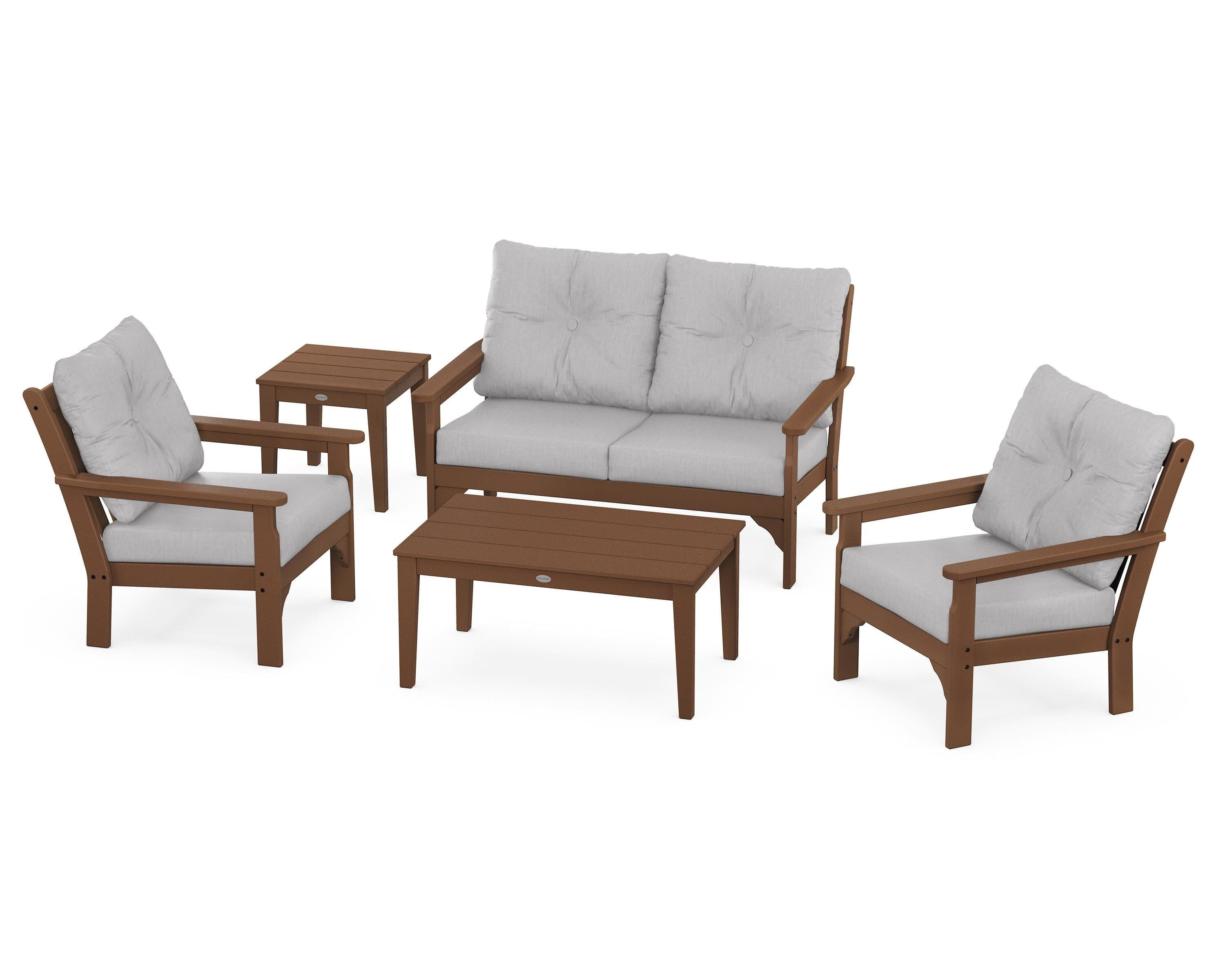POLYWOOD® Vineyard 5-Piece Deep Seating Set in Teak / Granite