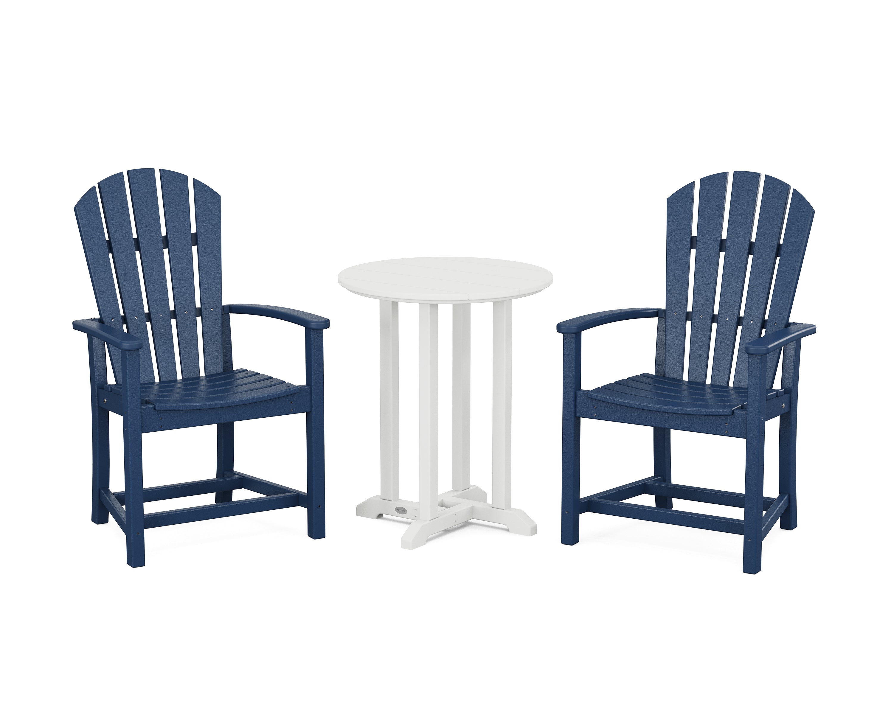POLYWOOD® Palm Coast 3-Piece Round Farmhouse Bistro Dining Set in Navy / White