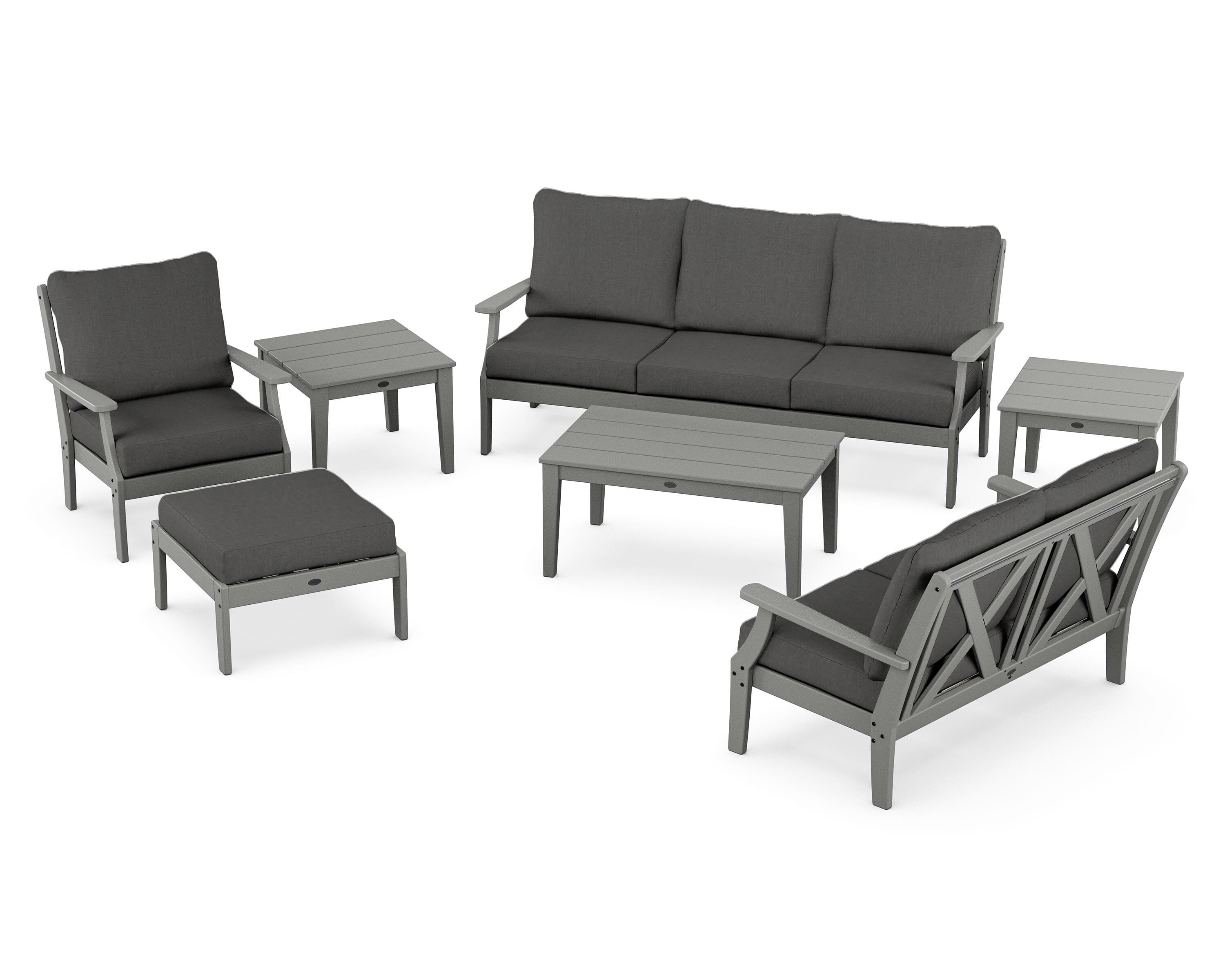 POLYWOOD® Braxton 7-Piece Deep Seating Set in Slate Grey / Spectrum Carbon