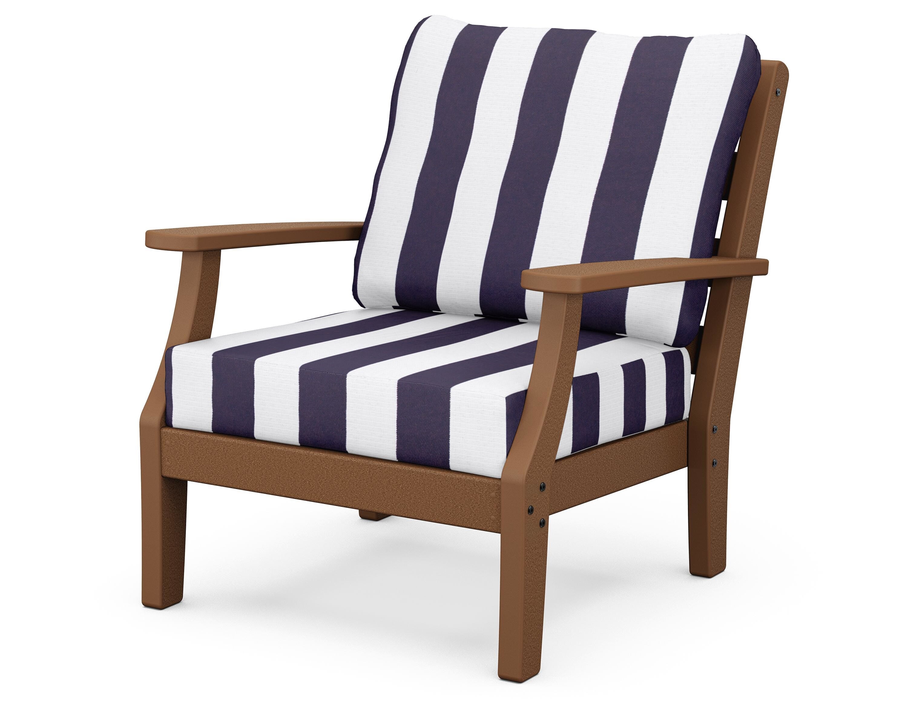 POLYWOOD® Chesapeake Deep Seating Chair in Teak / Cabana Stripe Navy