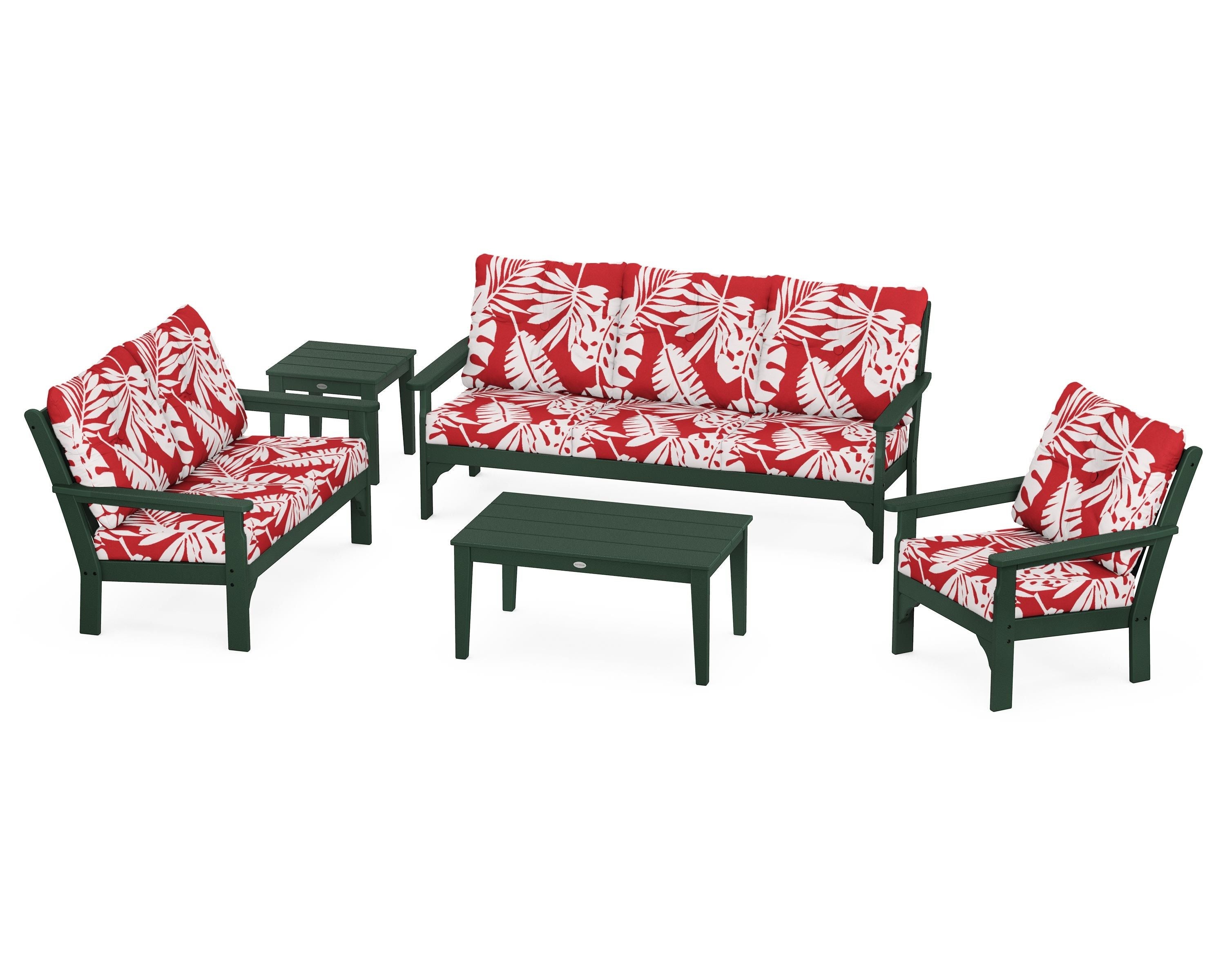 POLYWOOD® Vineyard 5 Piece Deep Seating Set in Green / Leaf Crimson