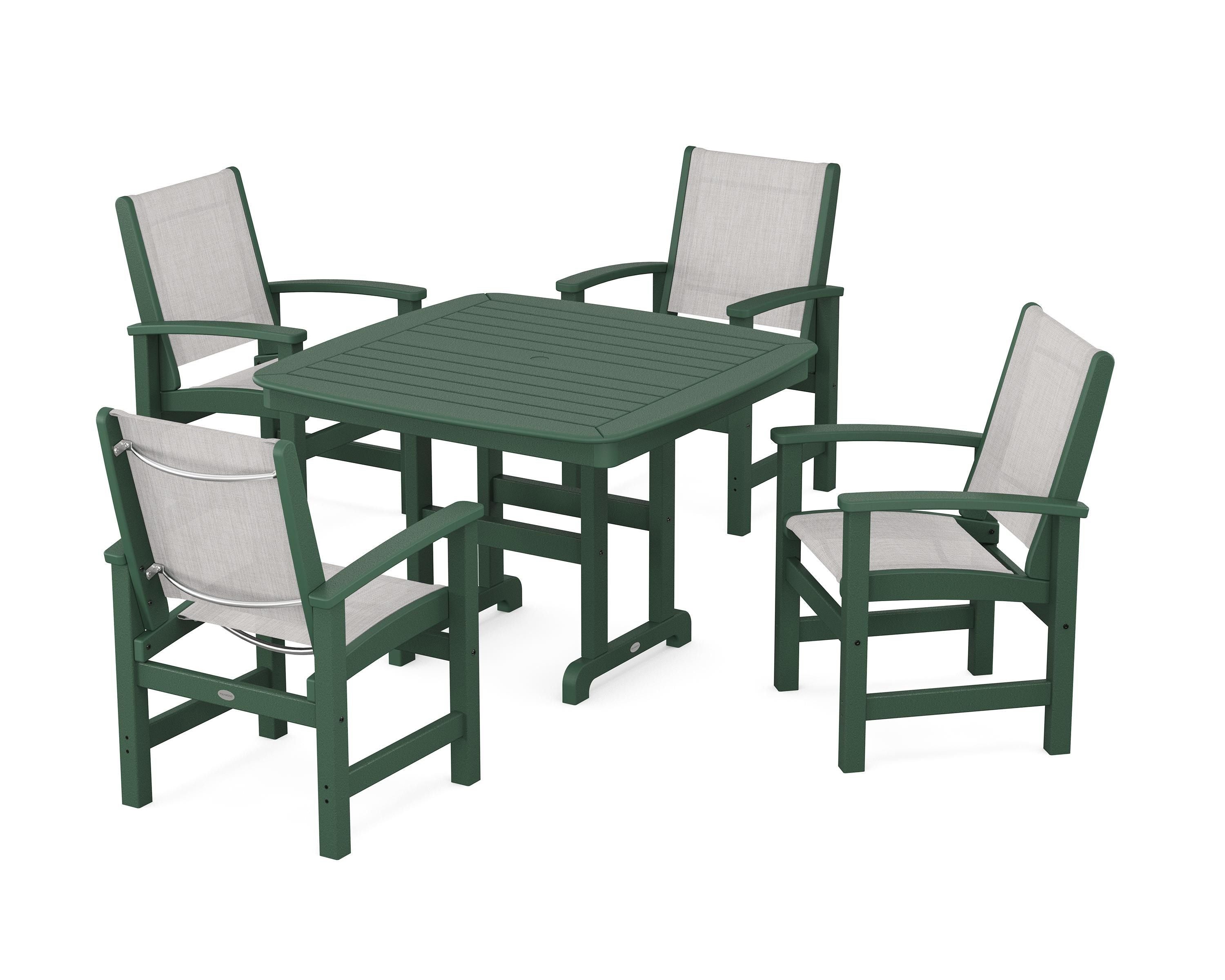 POLYWOOD® Coastal 5-Piece Dining Set in Green / Parchment Sling
