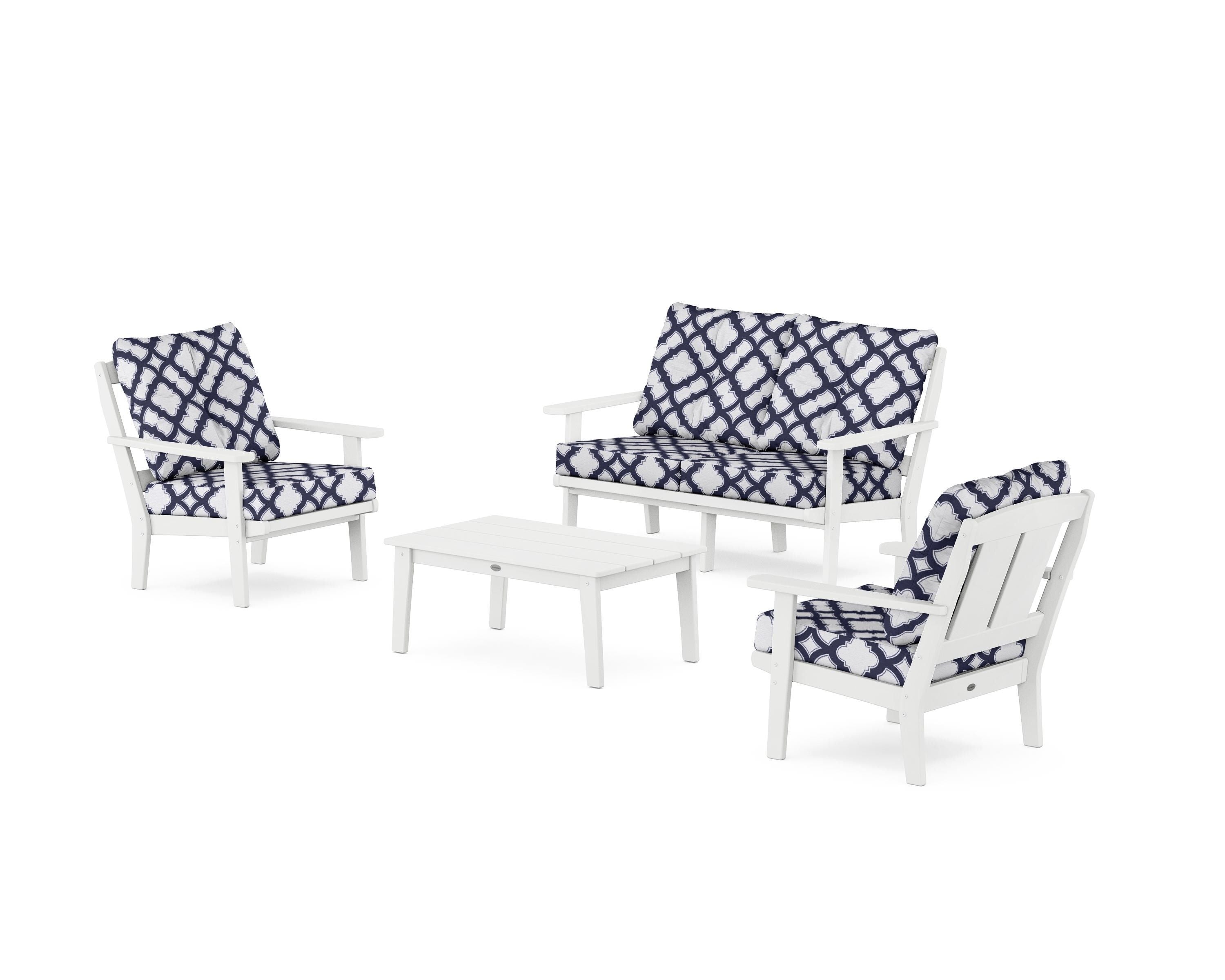 POLYWOOD® Mission 4-Piece Deep Seating Set with Loveseat in White / Trellis Navy