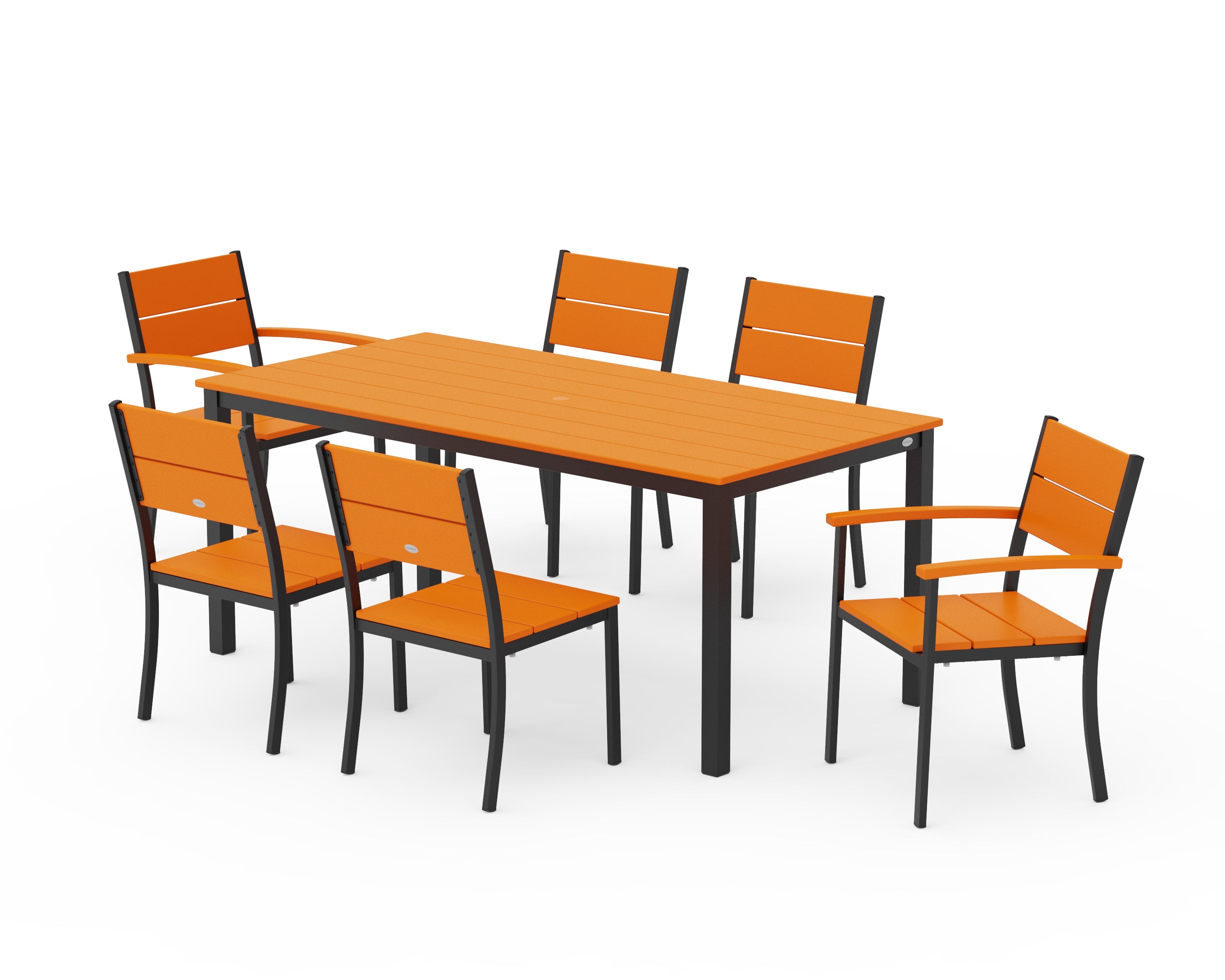 POLYWOOD® Main Street 7-Piece Dining Set in Black / Tangerine