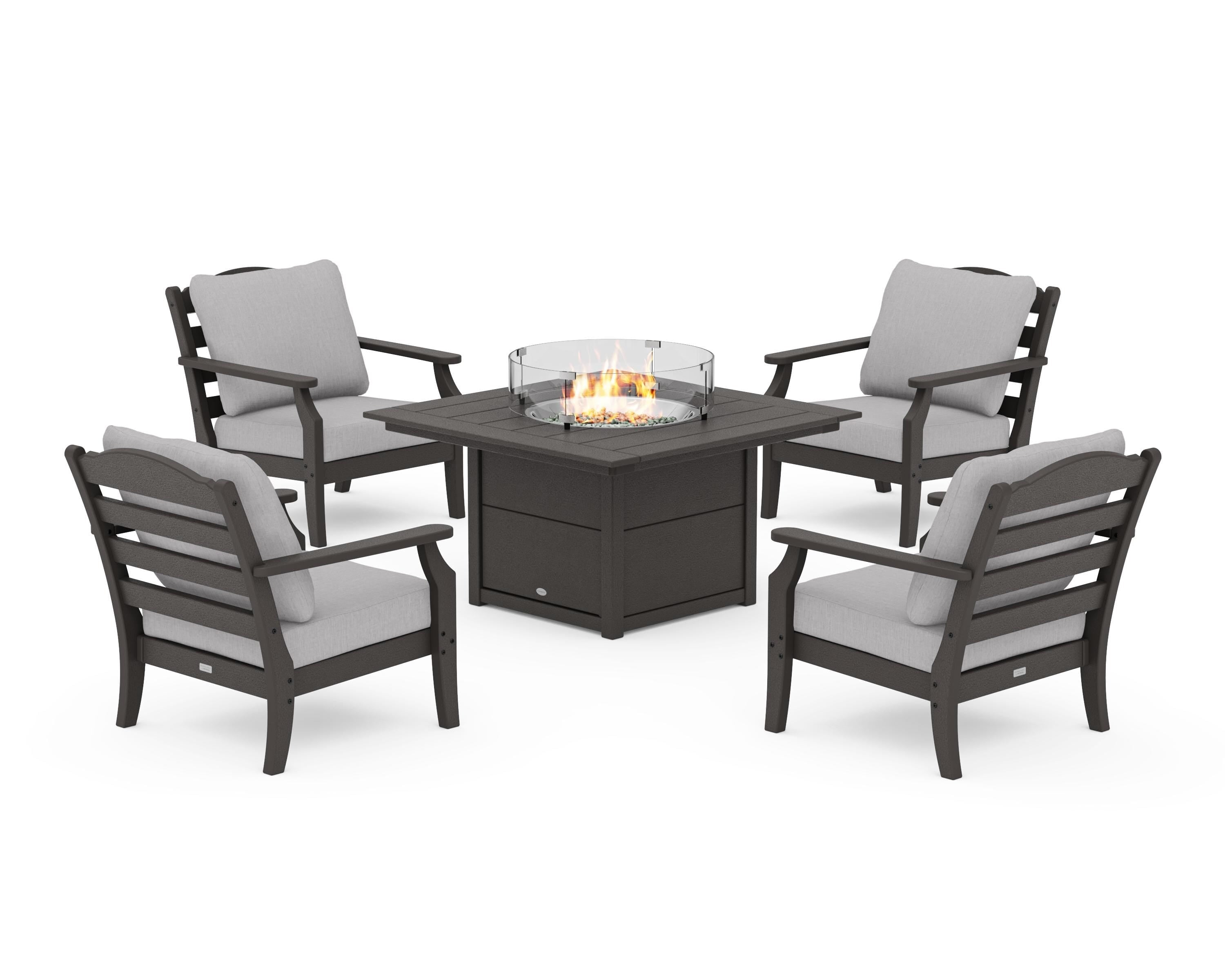 Draper James™ by POLYWOOD® Savannah 5-Piece Deep Seating Set with Fire Pit Table in Vintage Coffee / Granite